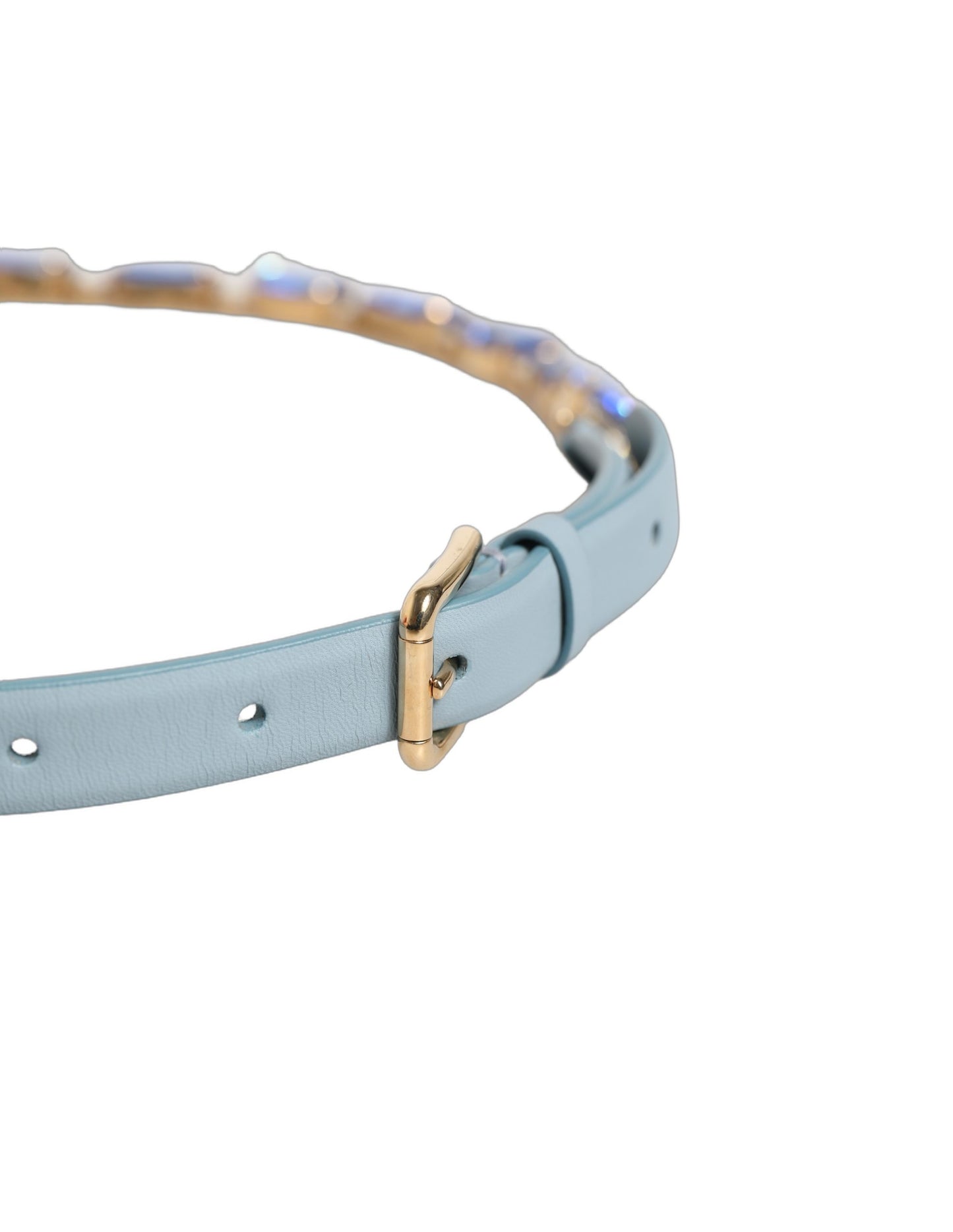 Dolce & Gabbana Blue Leather Crystal Chain Embellished Belt Curated Luxury Accessories by Orvyn