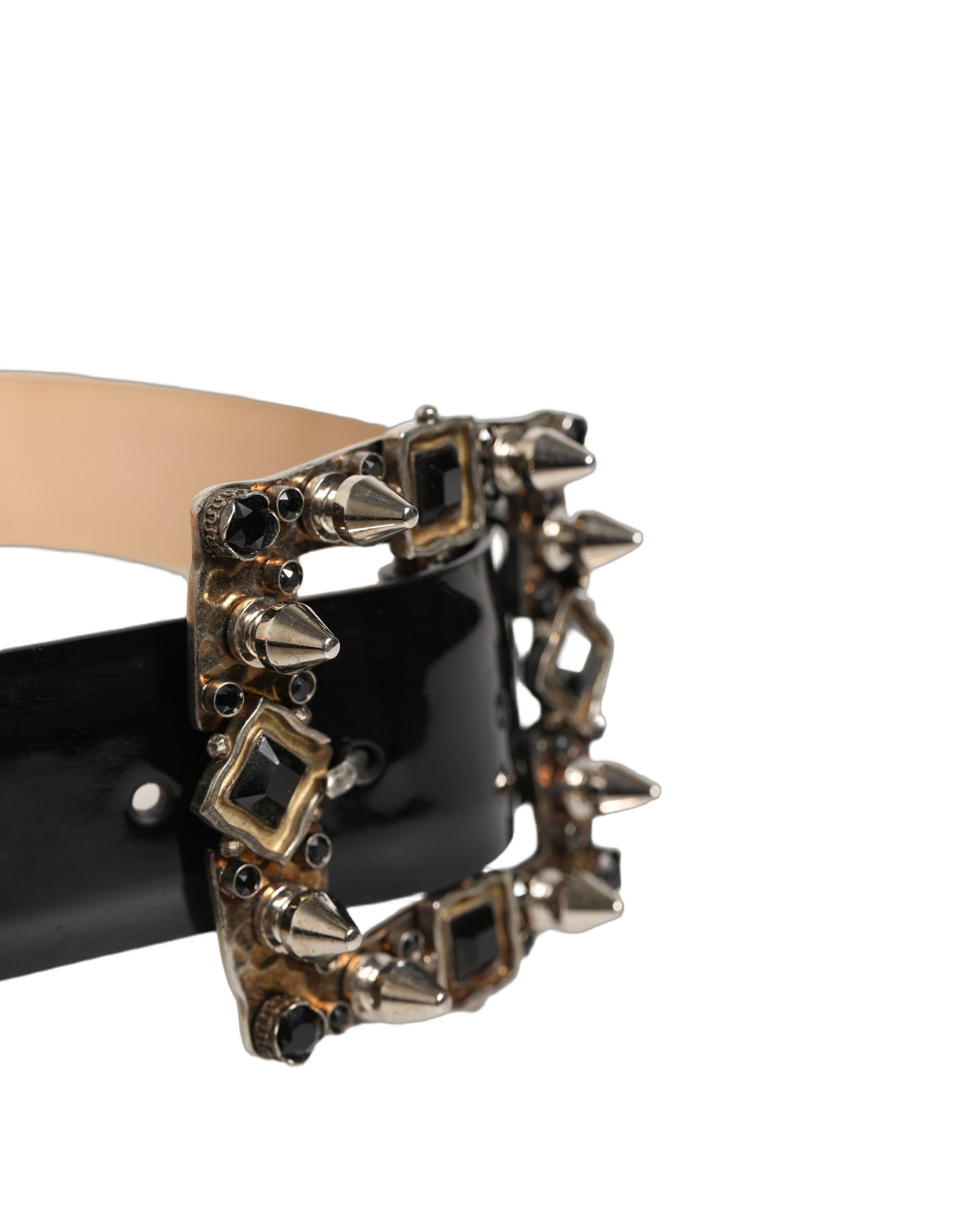 Dolce & Gabbana Black Leather Crystal Metal Buckle Belt Curated Luxury Accessories by Orvyn
