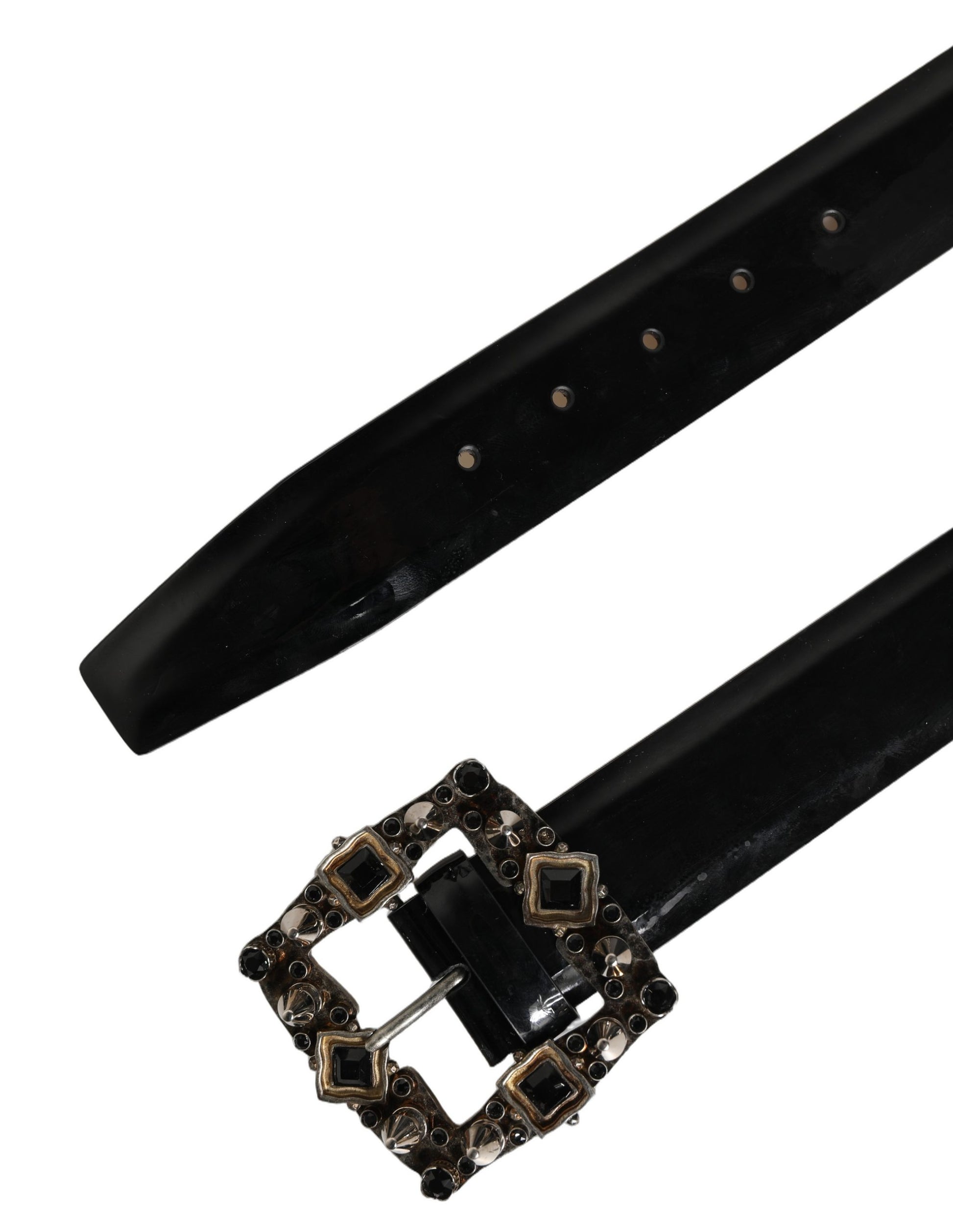 Dolce & Gabbana Black Leather Crystal Metal Buckle Belt Curated Luxury Accessories by Orvyn