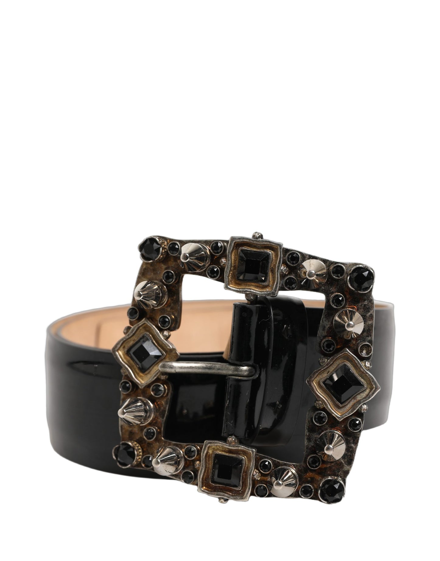 Dolce & Gabbana Black Leather Crystal Metal Buckle Belt Curated Luxury Accessories by Orvyn