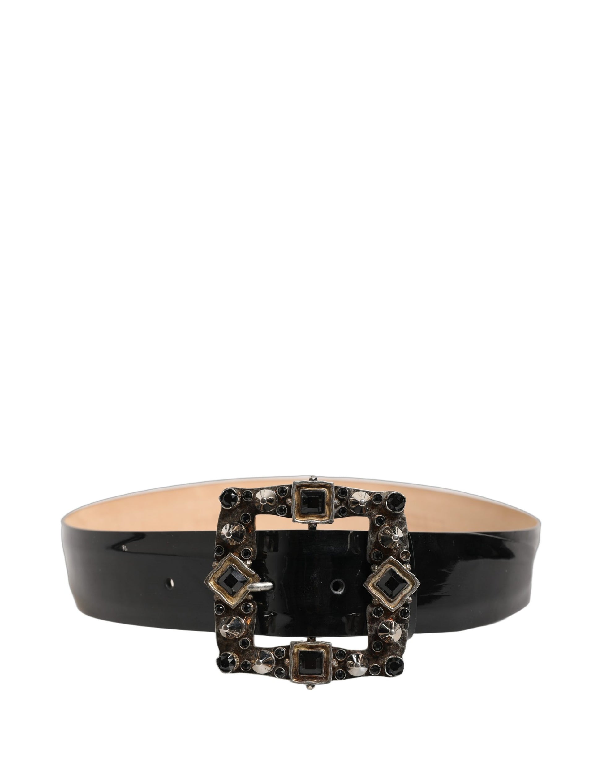 Dolce & Gabbana Black Leather Crystal Metal Buckle Belt Curated Luxury Accessories by Orvyn