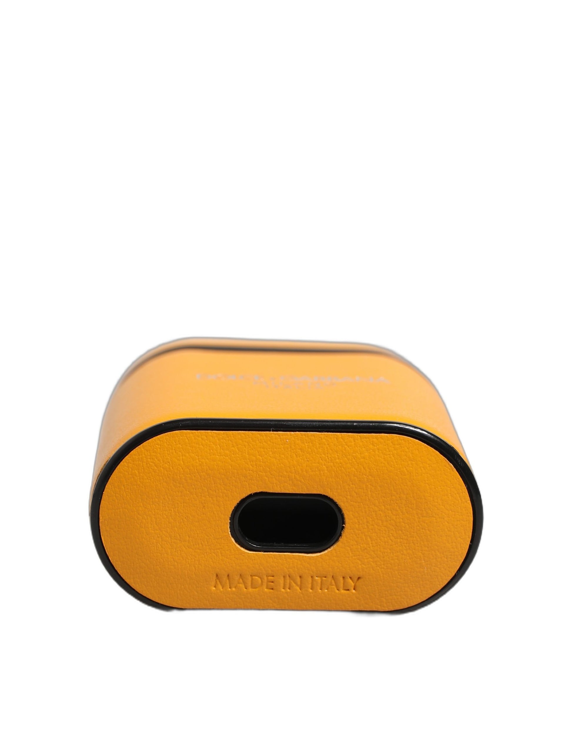 Dolce & Gabbana Case Yellow Calf Leather Logo Flip Holder Strap Airpods Curated Luxury Accessories by Orvyn