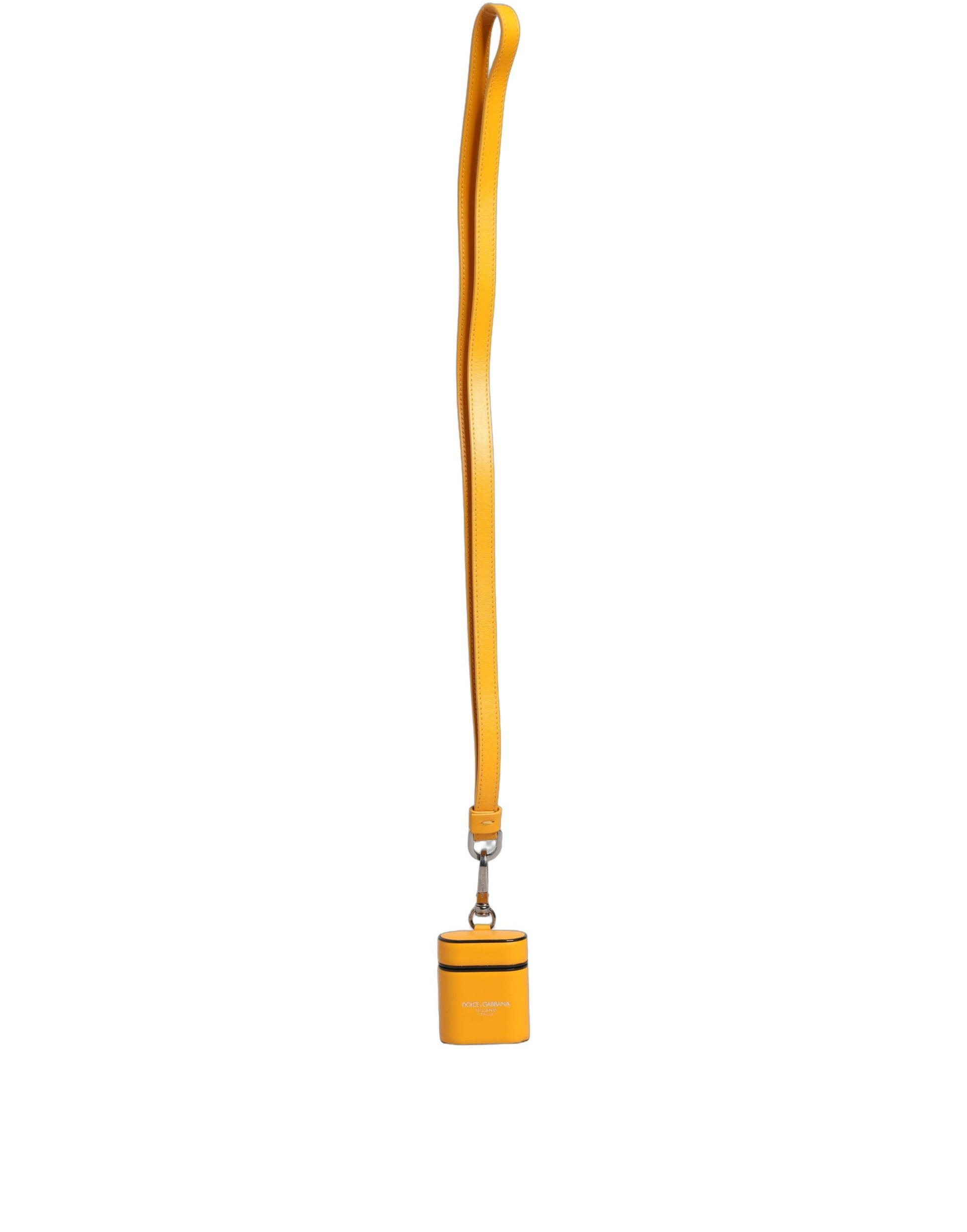 Dolce & Gabbana Case Yellow Calf Leather Logo Flip Holder Strap Airpods Curated Luxury Accessories by Orvyn