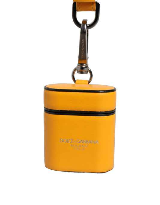 Dolce & Gabbana Case Yellow Calf Leather Logo Flip Holder Strap Airpods Curated Luxury Accessories by Orvyn