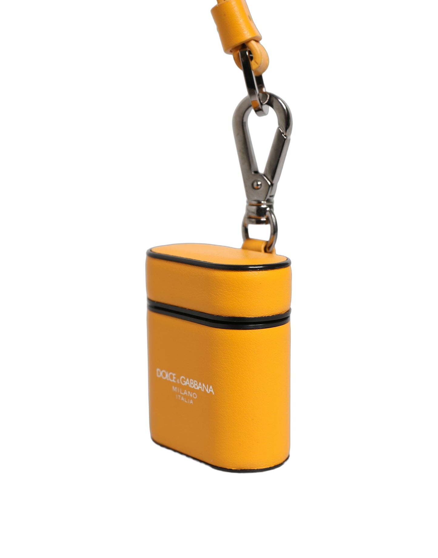 Dolce & Gabbana Case Yellow Calf Leather Logo Flip Holder Strap Airpods Curated Luxury Accessories by Orvyn