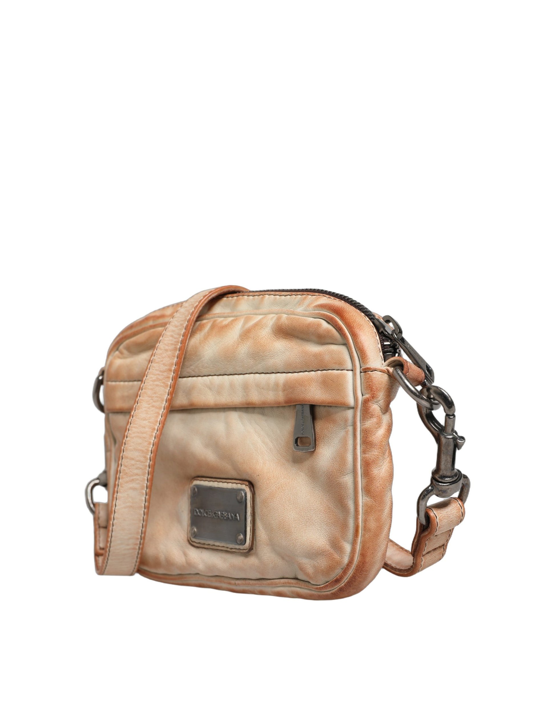 Dolce & Gabbana Beige Vintage Leather Logo Plaque Shoulder Borse Men Bag Curated Luxury Accessories by Orvyn