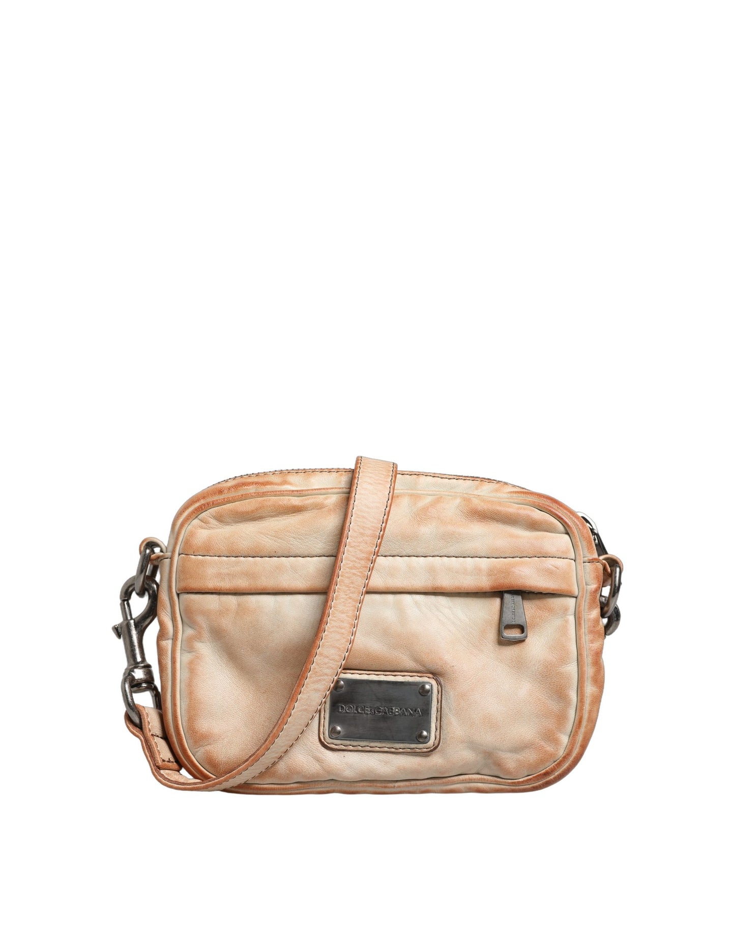 Dolce & Gabbana Beige Vintage Leather Logo Plaque Shoulder Borse Men Bag Curated Luxury Accessories by Orvyn