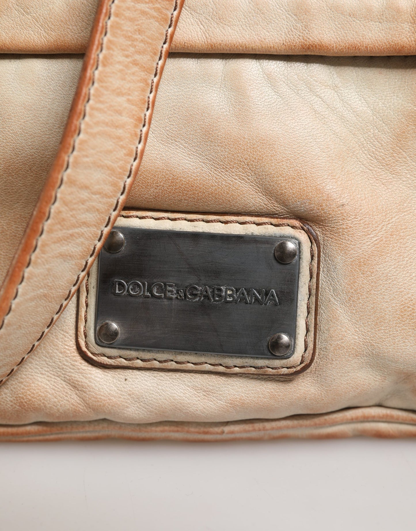 Dolce & Gabbana Beige Vintage Leather Logo Plaque Shoulder Borse Men Bag Curated Luxury Accessories by Orvyn