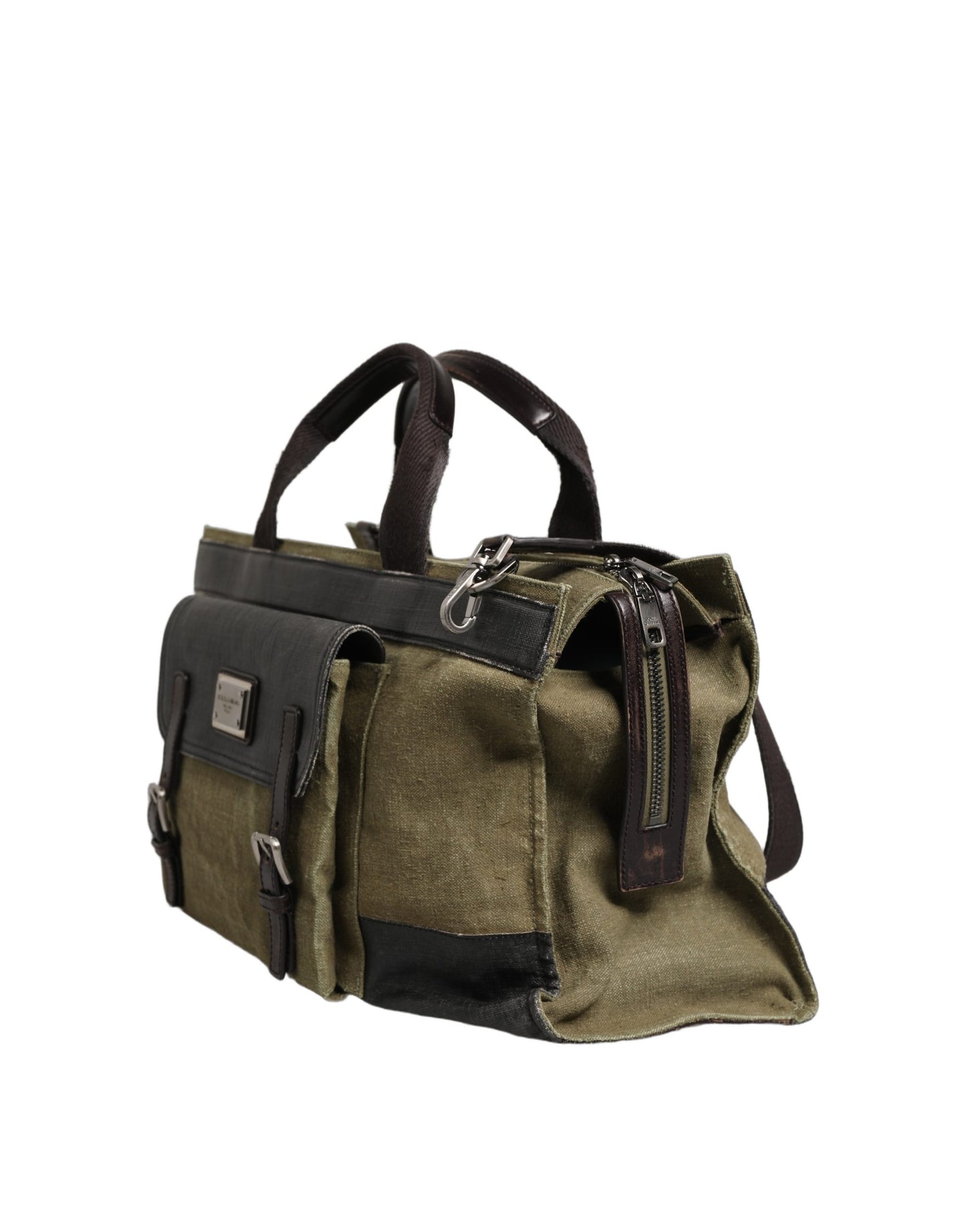 Dolce & Gabbana Military Green Two Tone Tote Duffel Shoulder Borse Bag Curated Luxury Accessories by Orvyn