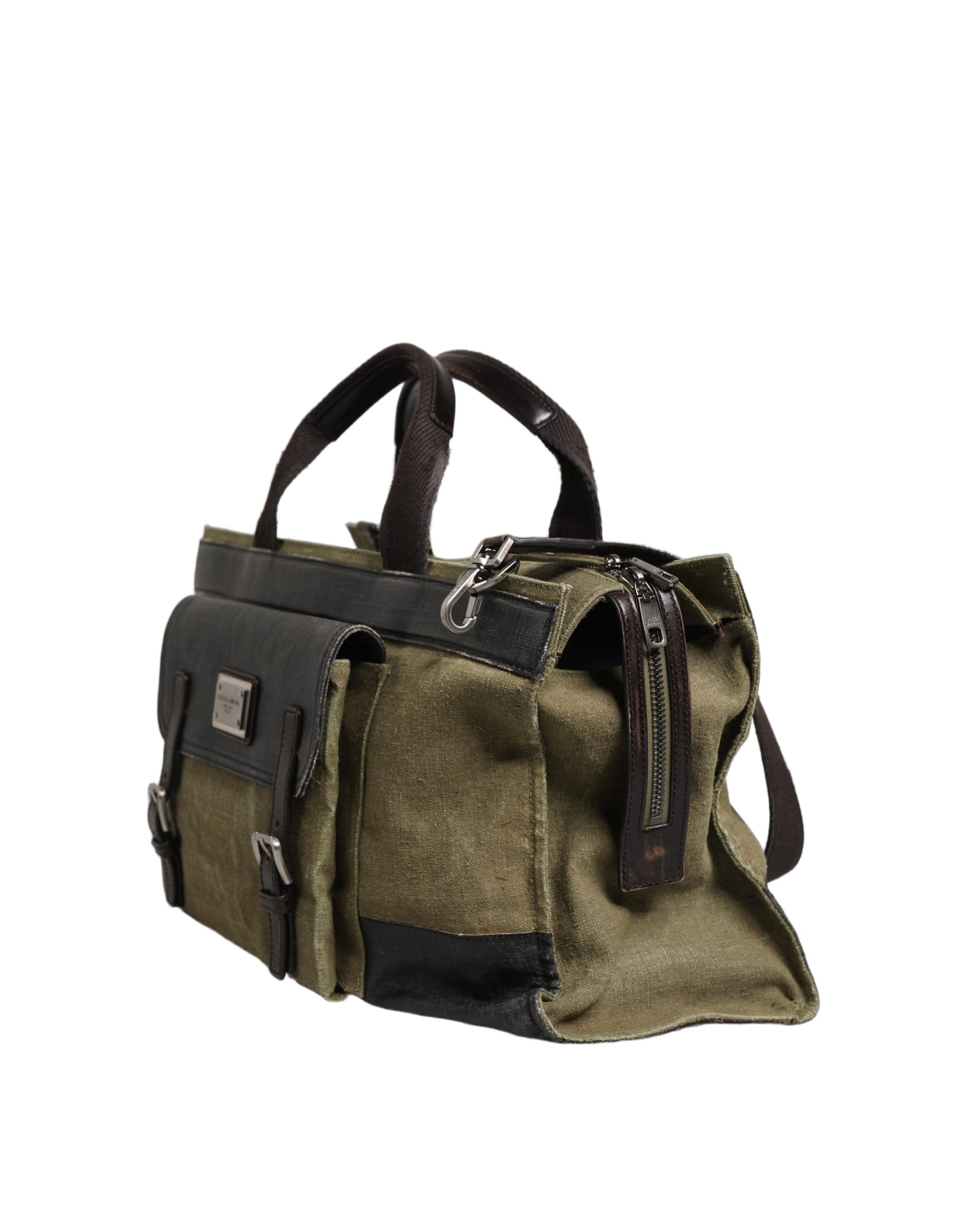 Dolce & Gabbana Military Green Two Tone Tote Duffel Shoulder Borse Bag Curated Luxury Accessories by Orvyn