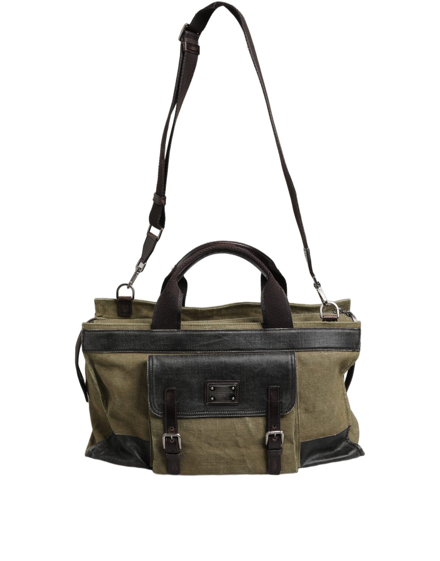 Dolce & Gabbana Military Green Two Tone Tote Duffel Shoulder Borse Bag Curated Luxury Accessories by Orvyn