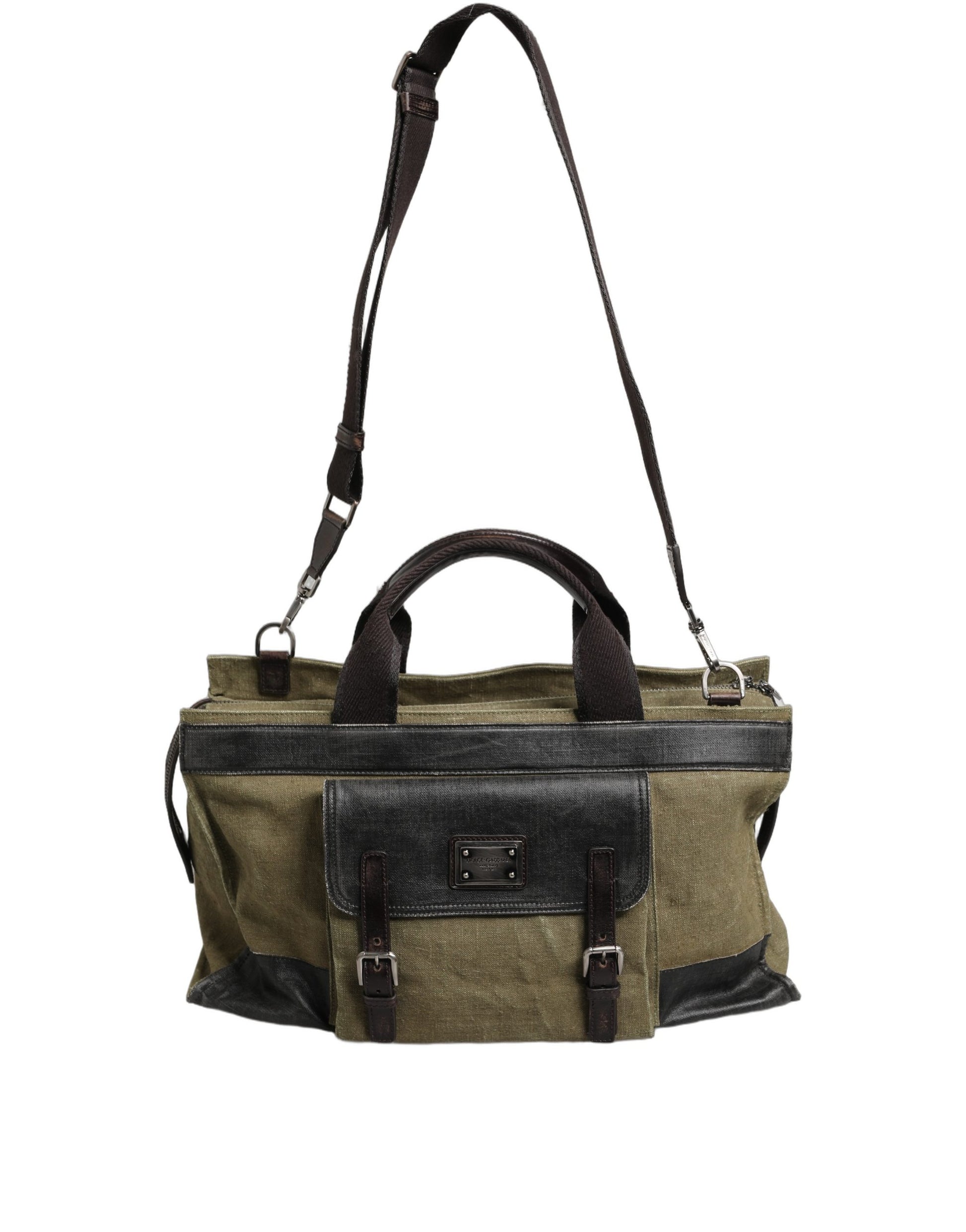 Dolce & Gabbana Military Green Two Tone Tote Duffel Shoulder Borse Bag Curated Luxury Accessories by Orvyn