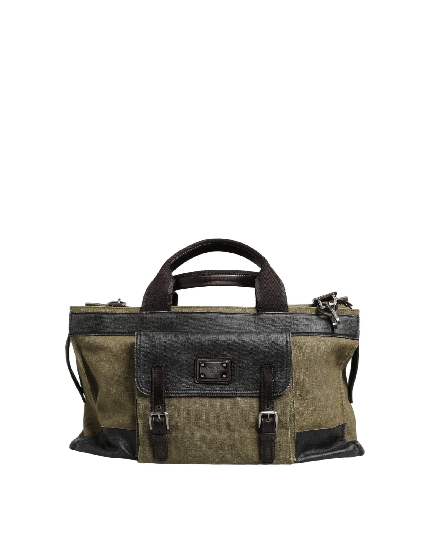 Dolce & Gabbana Military Green Two Tone Tote Duffel Shoulder Borse Bag Curated Luxury Accessories by Orvyn