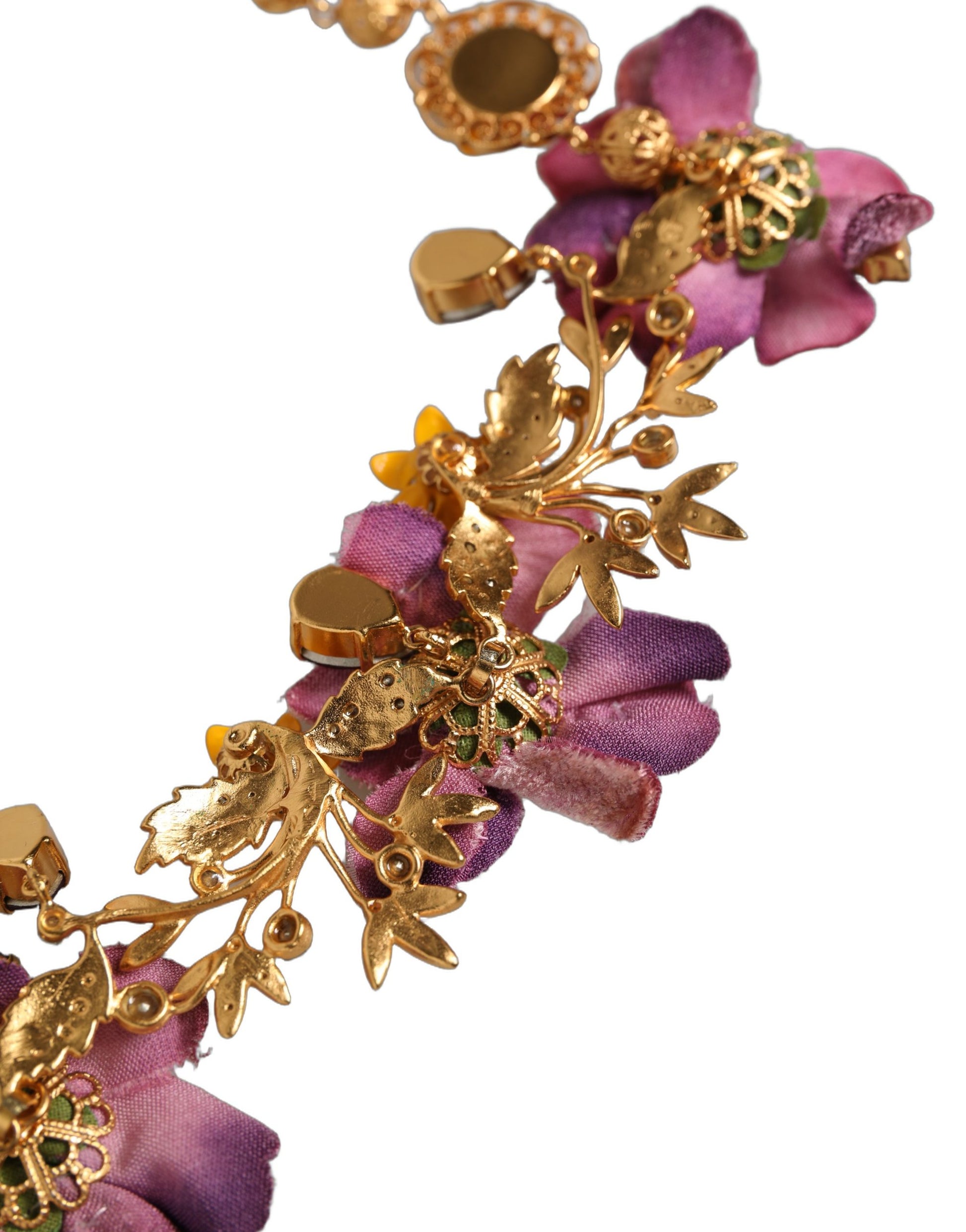 Dolce & Gabbana Gold Brass Mix Fiori Flowers Crystal Chain Necklace Curated Luxury Accessories by Orvyn