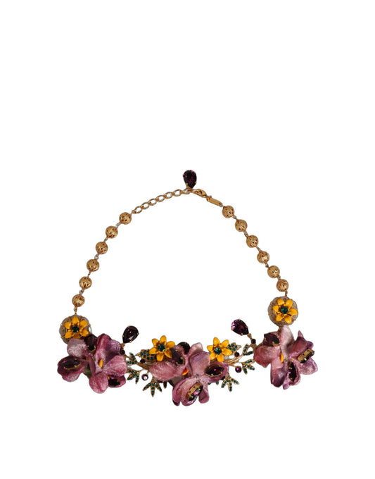 Dolce & Gabbana Gold Brass Mix Fiori Flowers Crystal Chain Necklace Curated Luxury Accessories by Orvyn