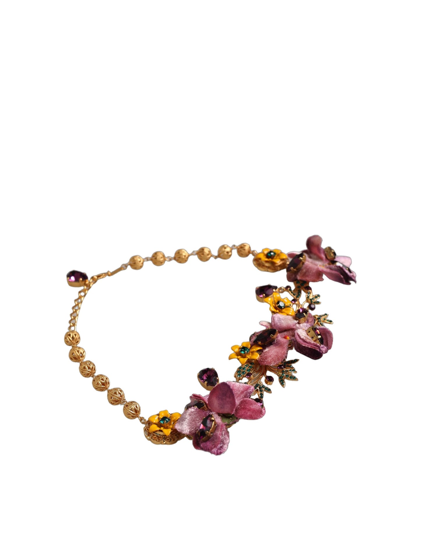 Dolce & Gabbana Gold Brass Mix Fiori Flowers Crystal Chain Necklace Curated Luxury Accessories by Orvyn