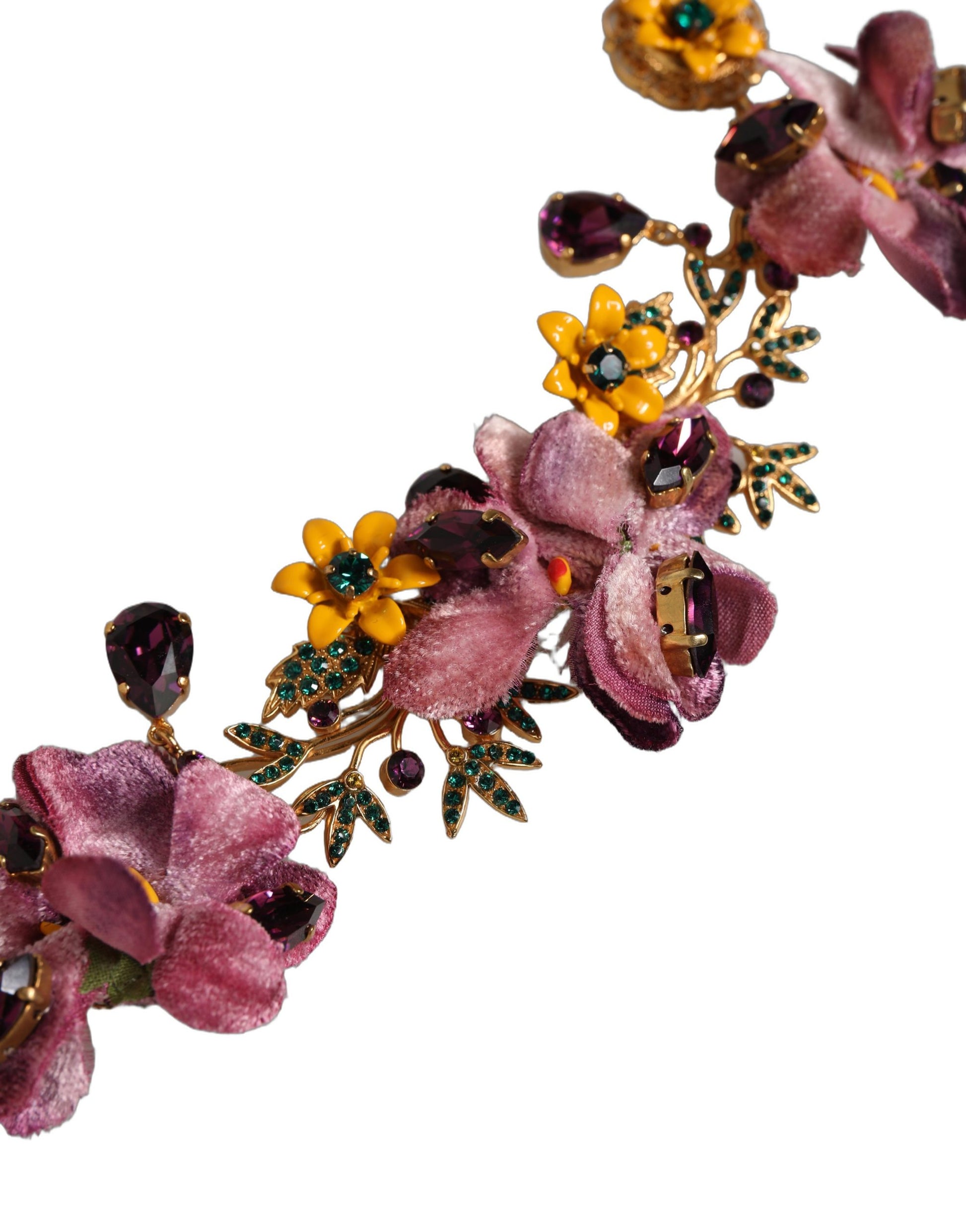 Dolce & Gabbana Gold Brass Mix Fiori Flowers Crystal Chain Necklace Curated Luxury Accessories by Orvyn
