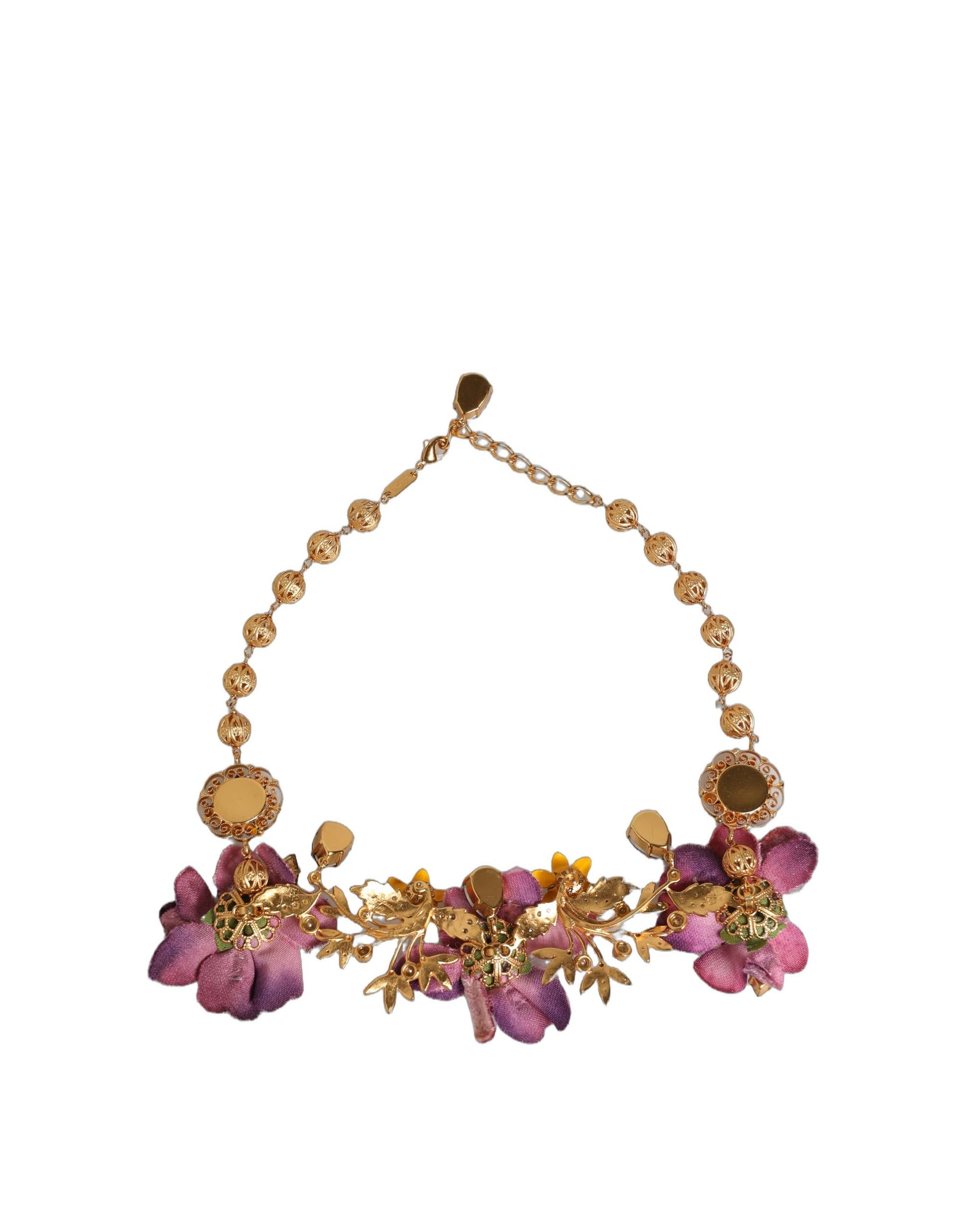 Dolce & Gabbana Gold Brass Mix Fiori Flowers Crystal Chain Necklace Curated Luxury Accessories by Orvyn