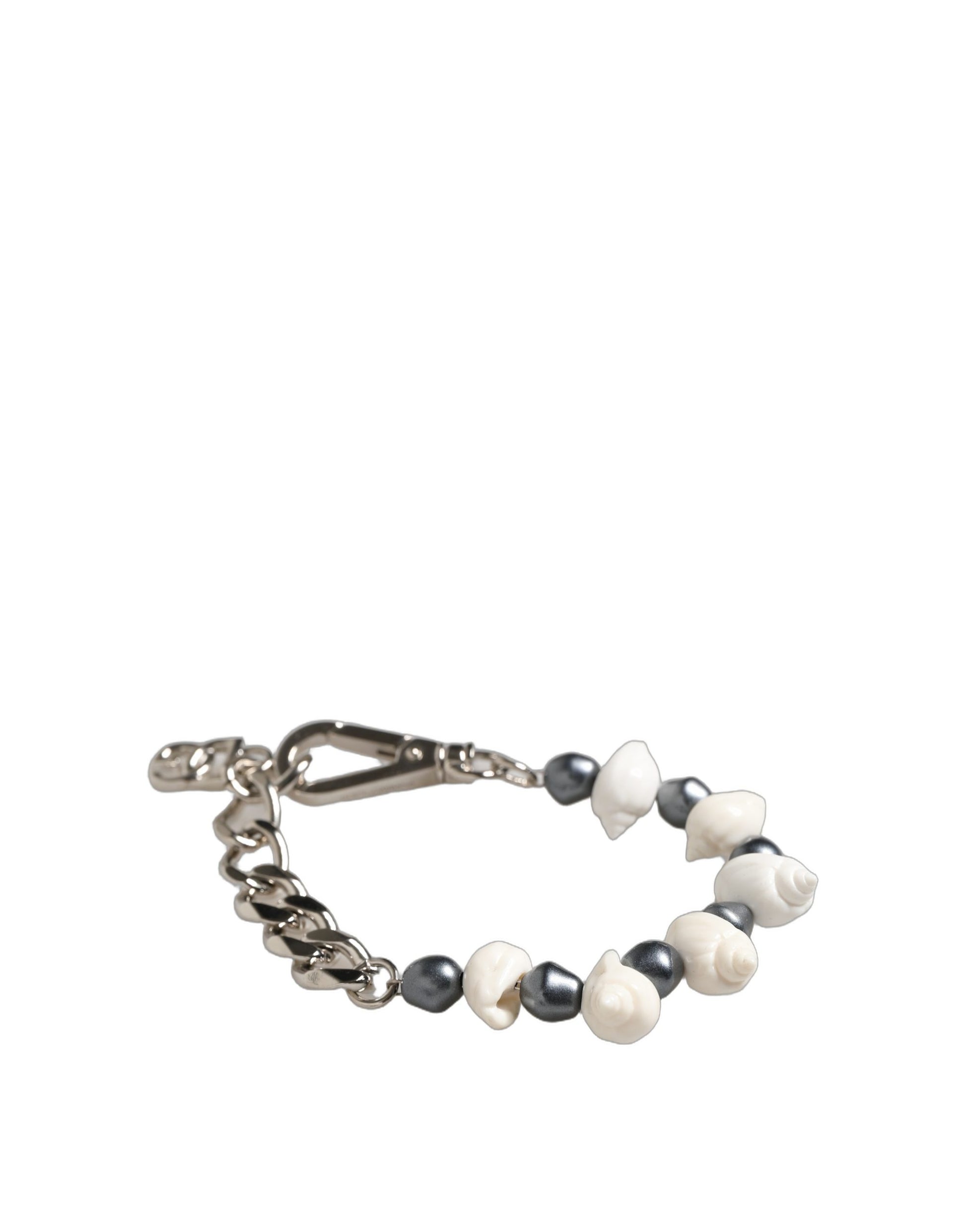 Dolce & Gabbana Silver Tone Brass Beaded Shell DG Logo Pendant Bracelet Curated Luxury Accessories by Orvyn
