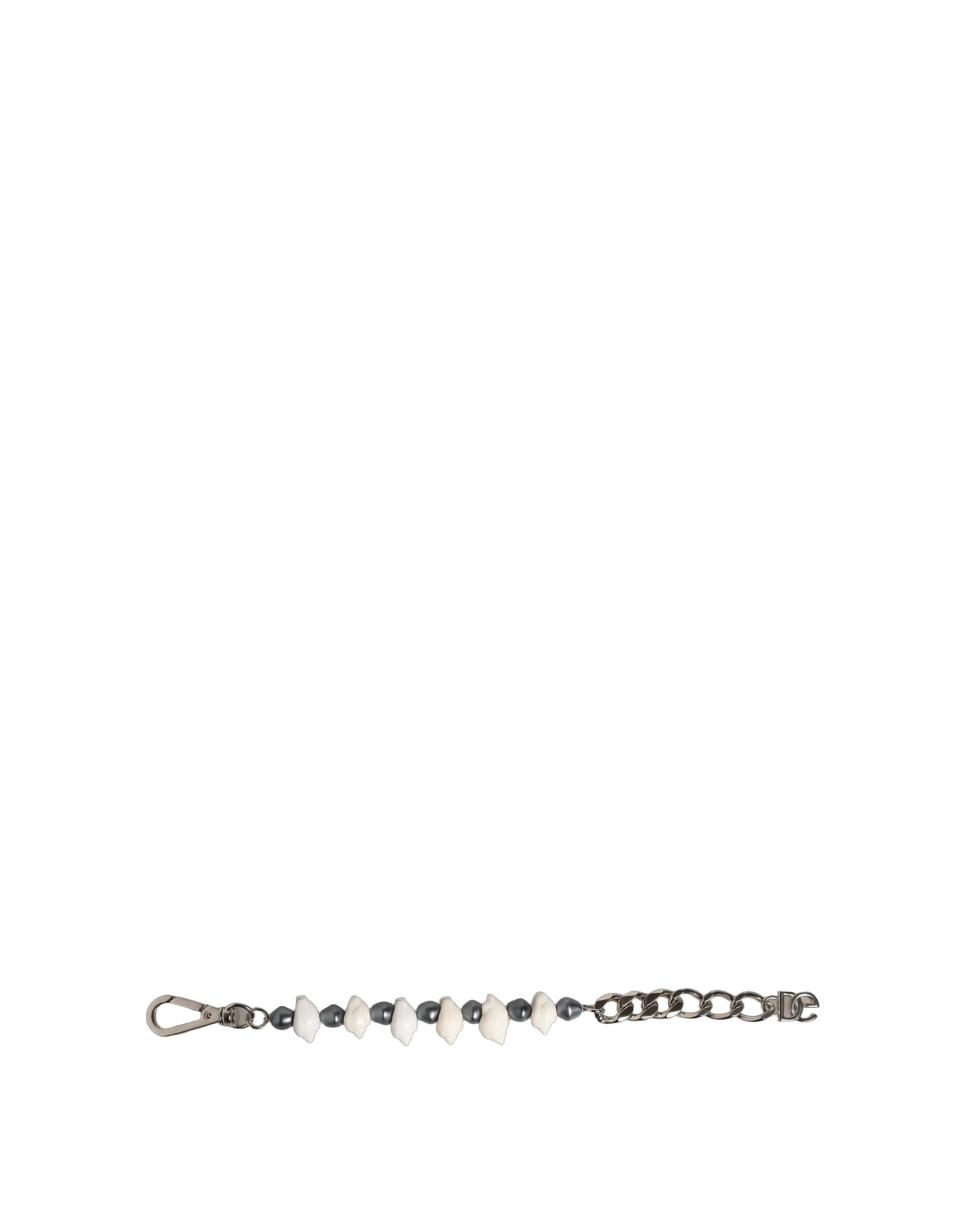 Dolce & Gabbana Silver Tone Brass Beaded Shell DG Logo Pendant Bracelet Curated Luxury Accessories by Orvyn