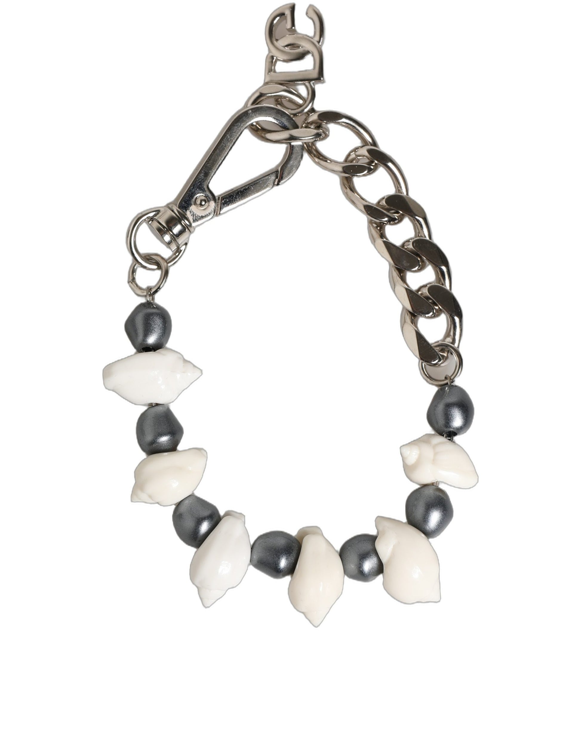 Dolce & Gabbana Silver Tone Brass Beaded Shell DG Logo Pendant Bracelet Curated Luxury Accessories by Orvyn