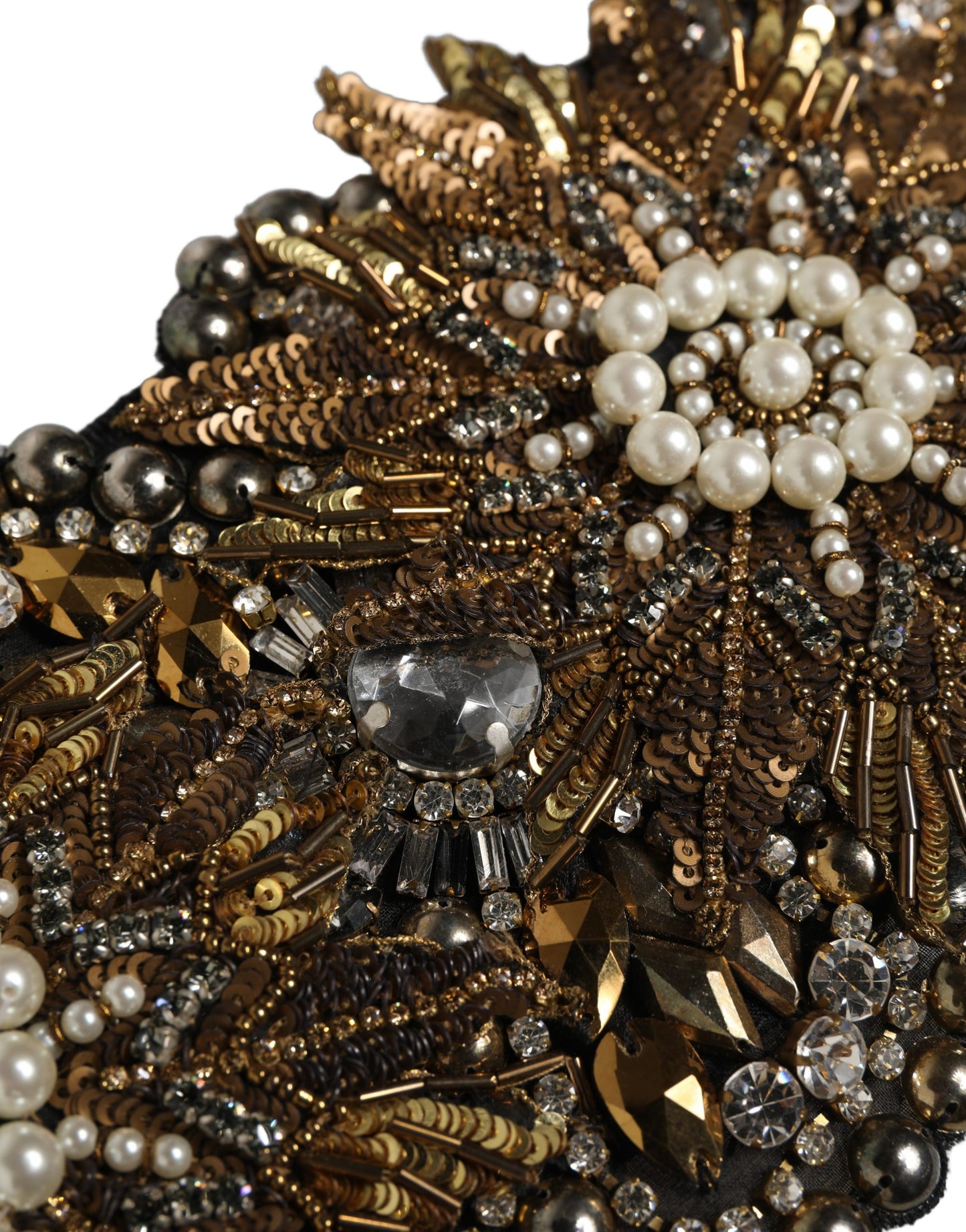 Dolce & Gabbana Black Gold Tone Crystal Brass Flower Brooches Belt Curated Luxury Accessories by Orvyn