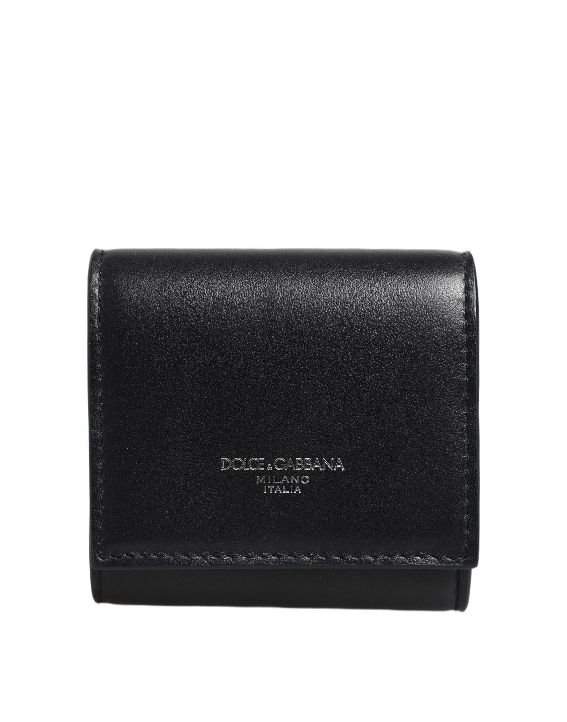 Dolce & Gabbana Black Calfskin Leather Logo Print Bifold CoinPurse Wallet Curated Luxury Accessories by Orvyn