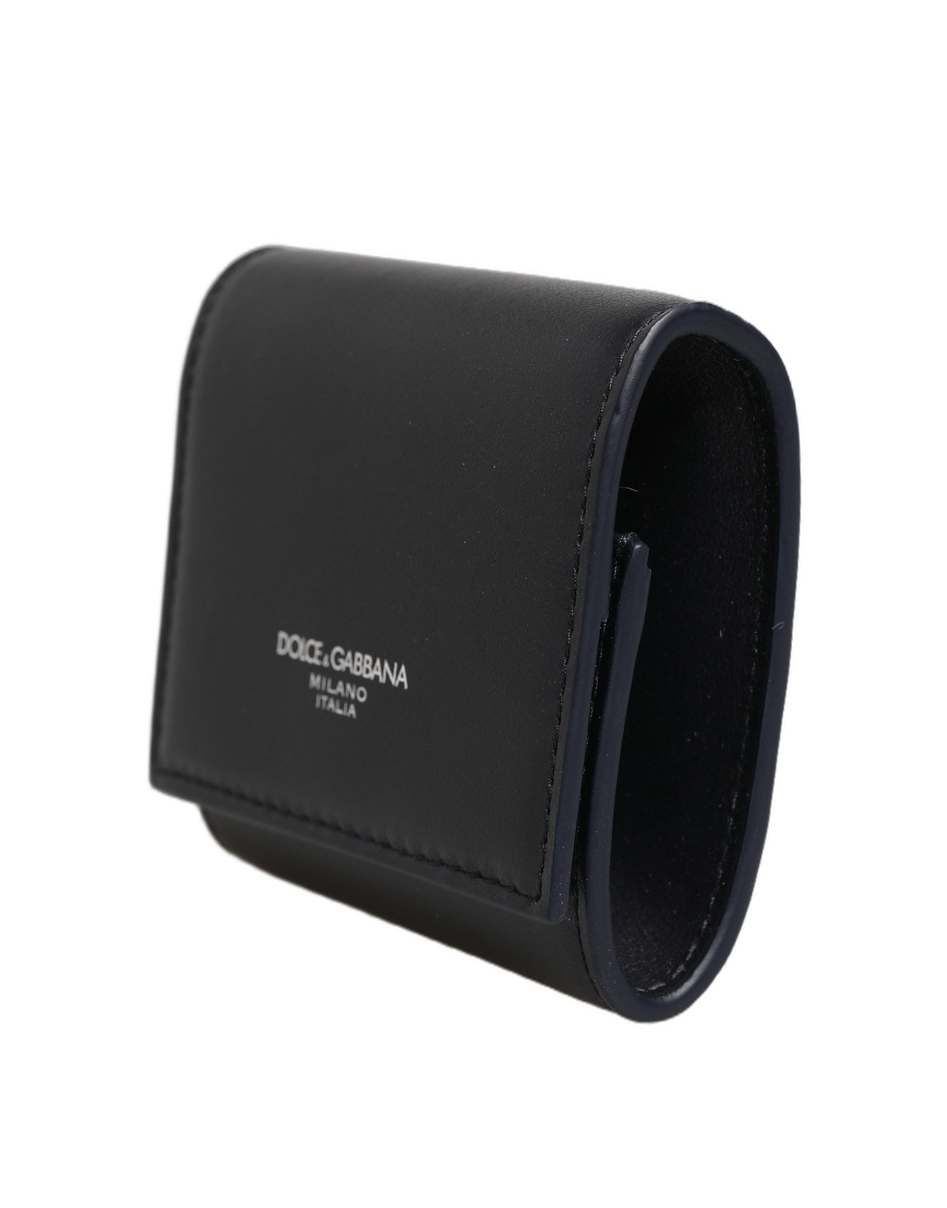 Dolce & Gabbana Black Calfskin Leather Logo Print Bifold CoinPurse Wallet Curated Luxury Accessories by Orvyn