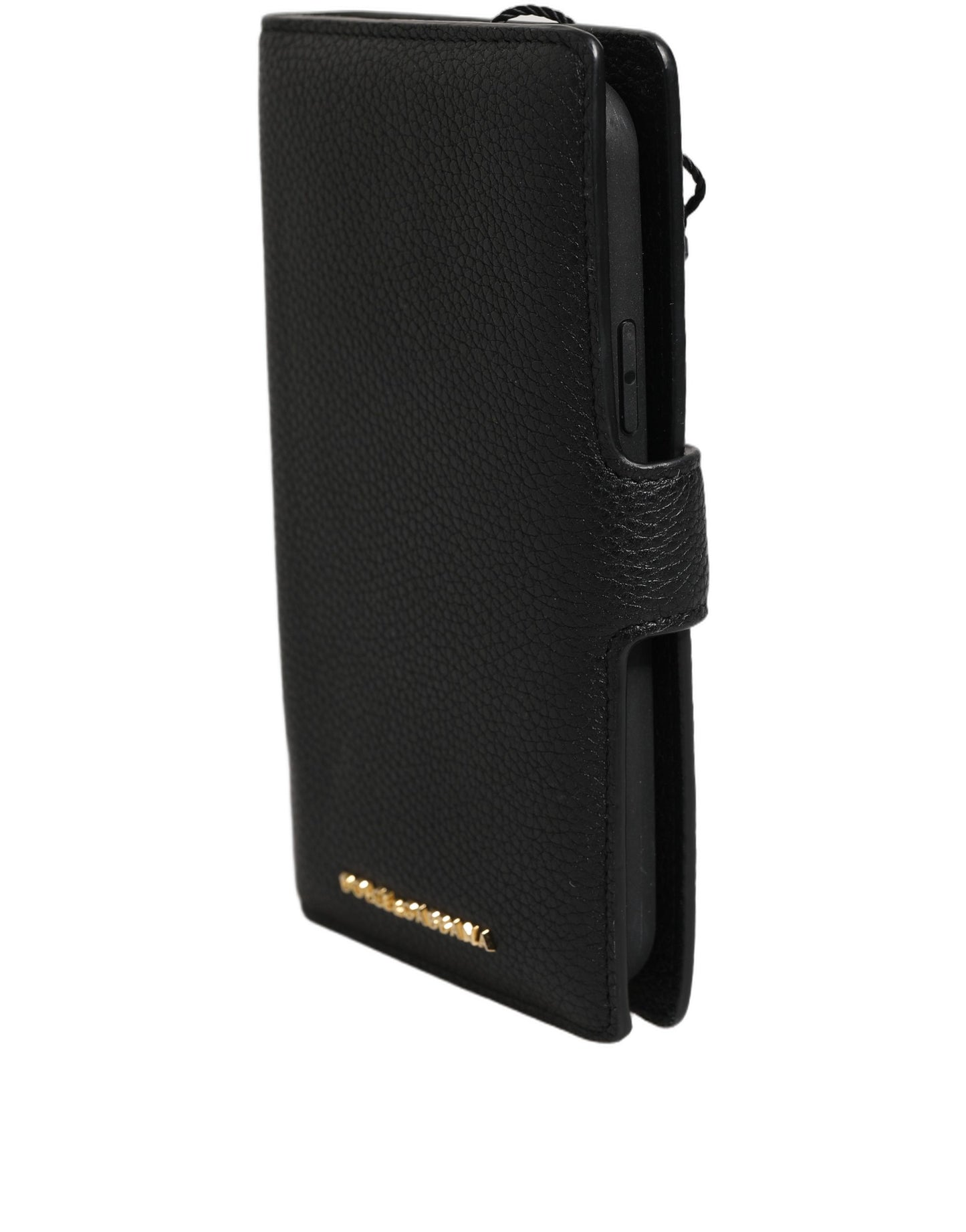 Dolce & Gabbana Case Flip Cover Black Calf Leather iPhone11 PRO Phone Curated Luxury Accessories by Orvyn