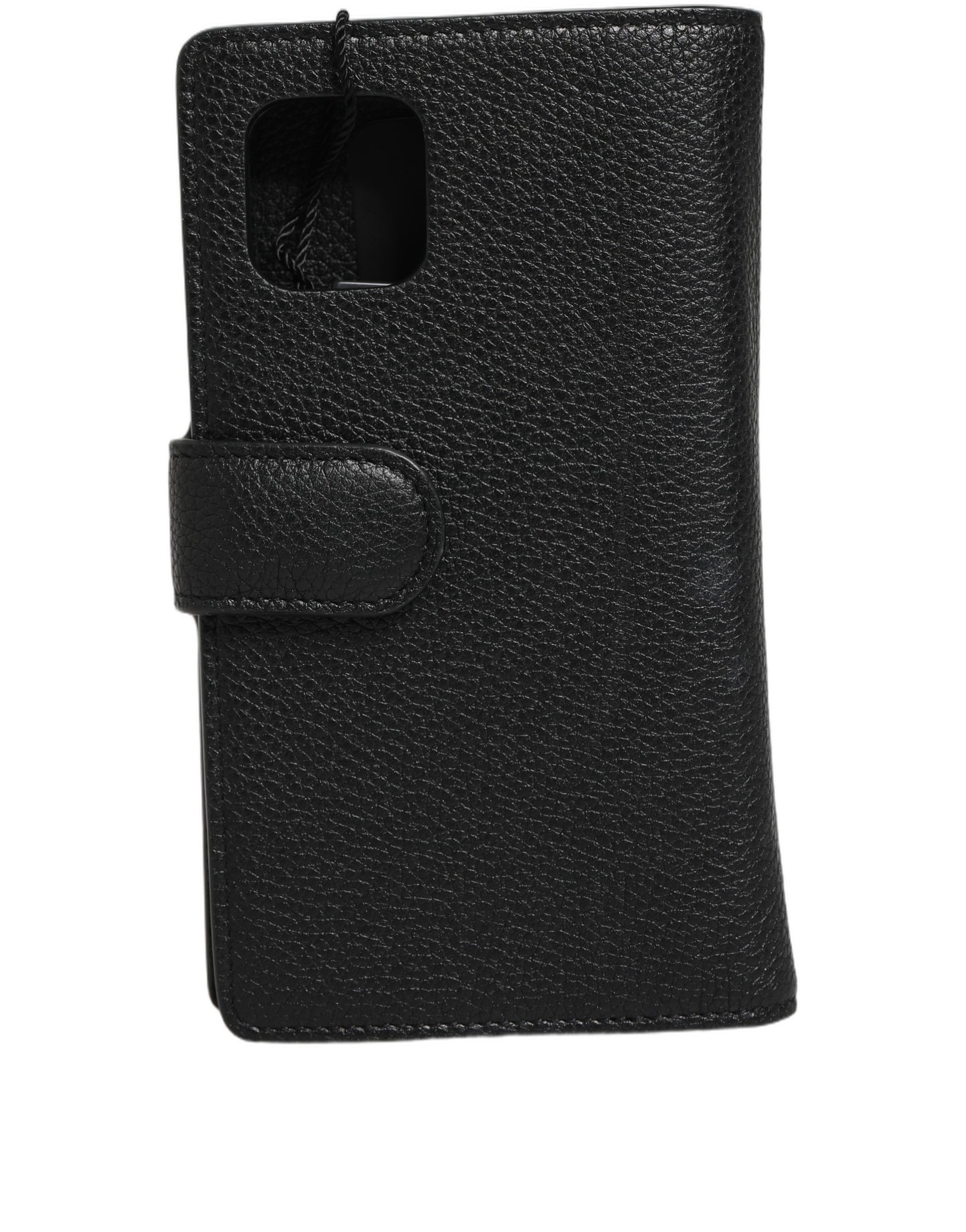 Dolce & Gabbana Case Flip Cover Black Calf Leather iPhone11 PRO Phone Curated Luxury Accessories by Orvyn