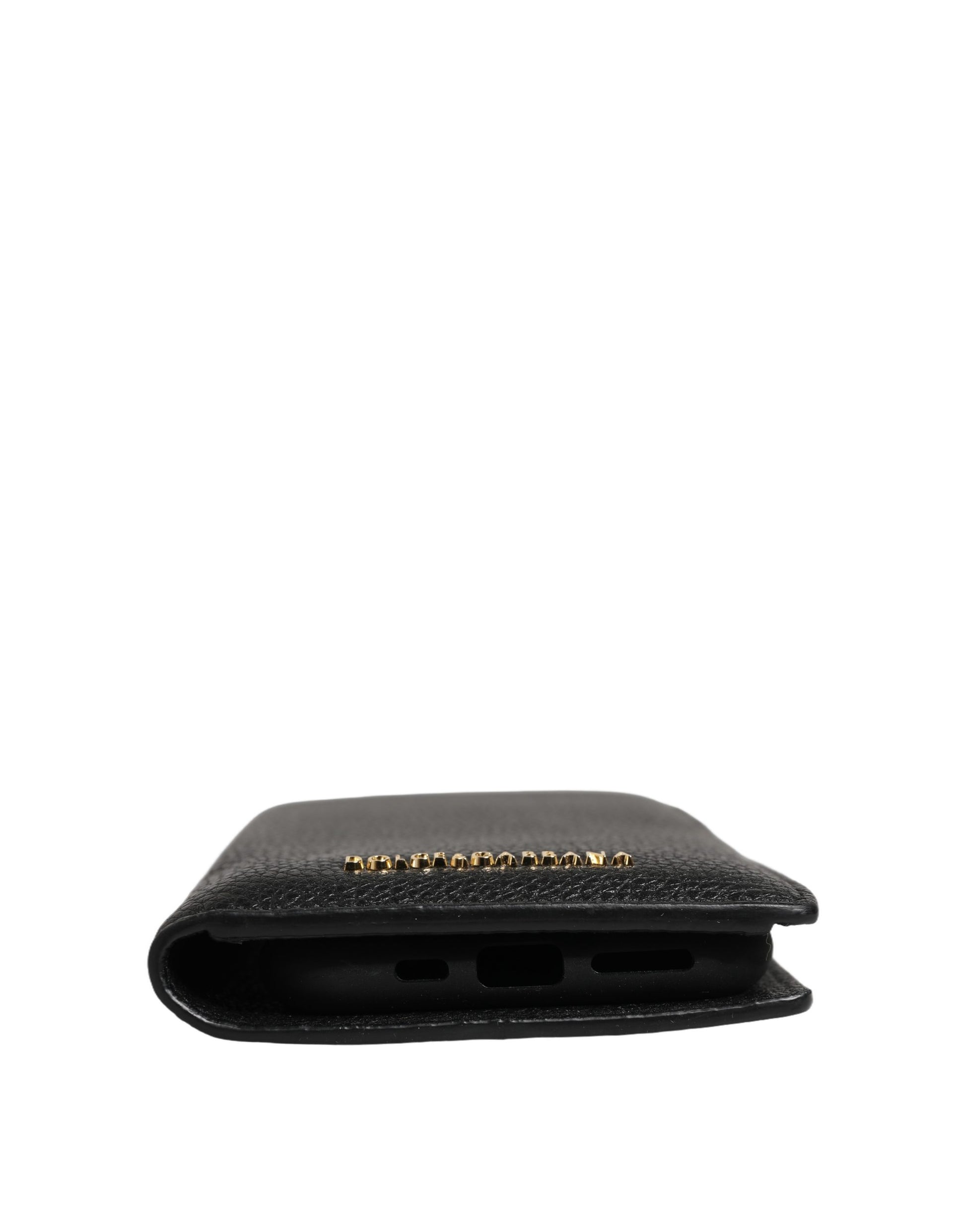 Dolce & Gabbana Case Flip Cover Black Calf Leather iPhone11 PRO Phone Curated Luxury Accessories by Orvyn