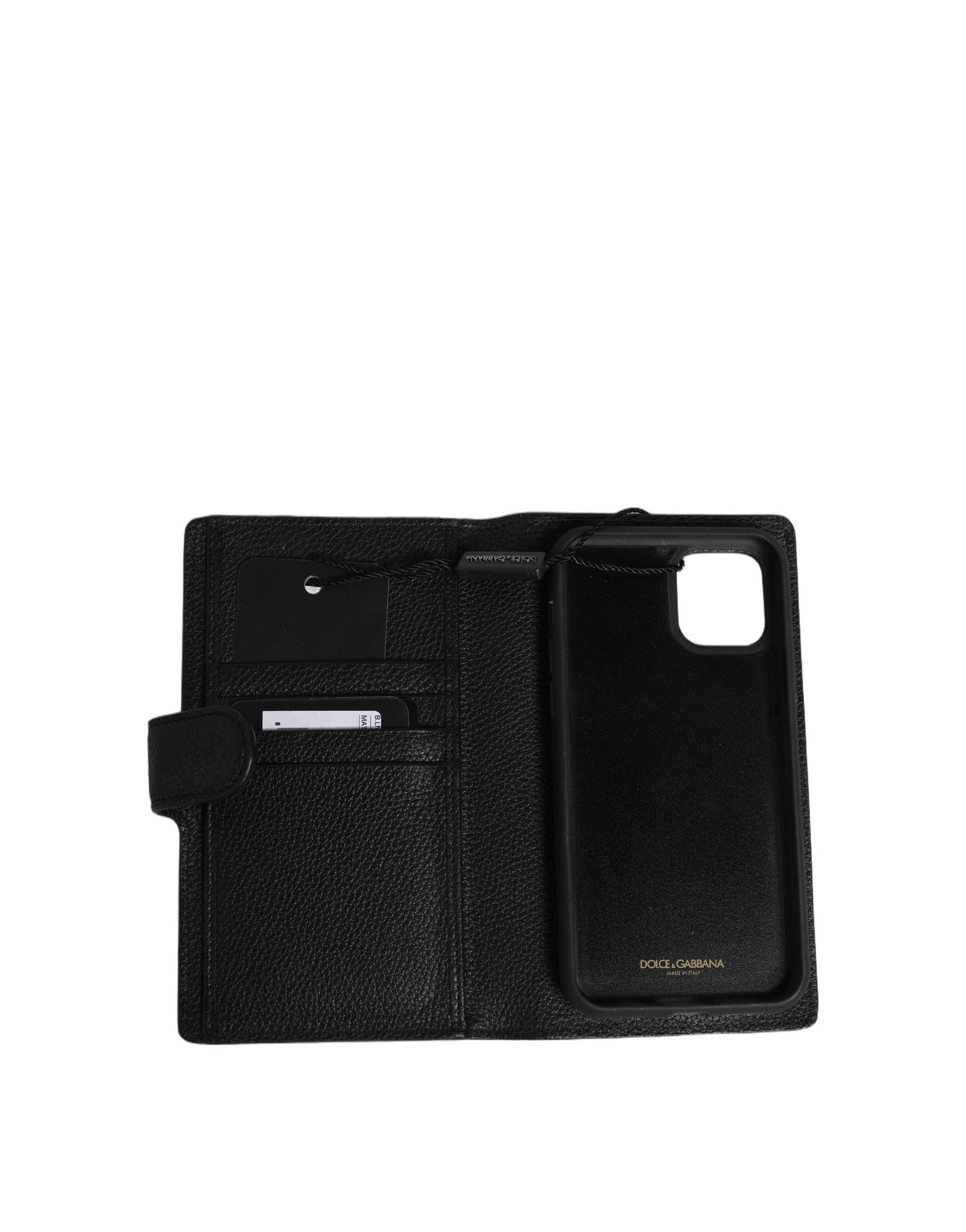 Dolce & Gabbana Case Flip Cover Black Calf Leather iPhone11 PRO Phone Curated Luxury Accessories by Orvyn
