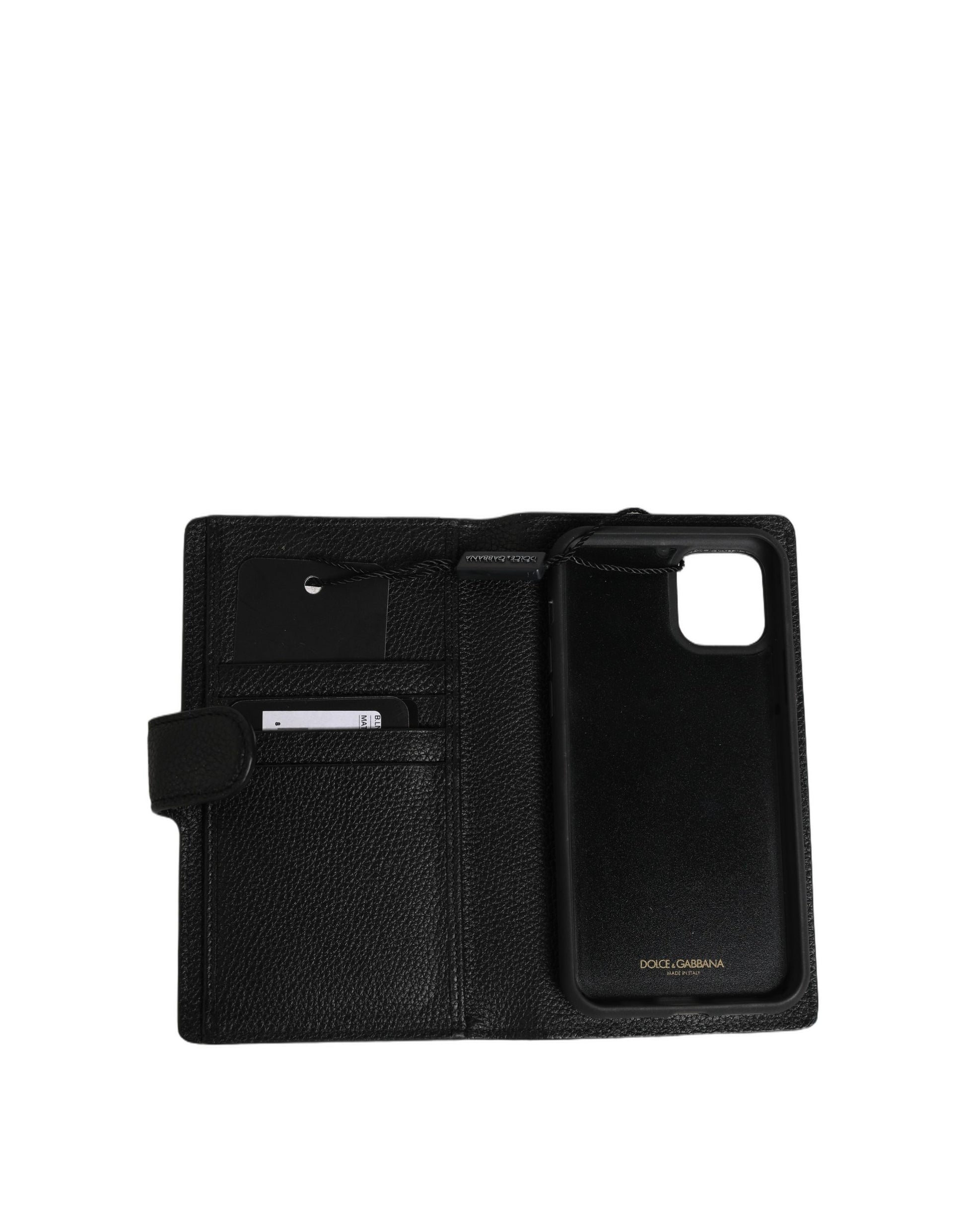 Dolce & Gabbana Case Flip Cover Black Calf Leather iPhone11 PRO Phone Curated Luxury Accessories by Orvyn