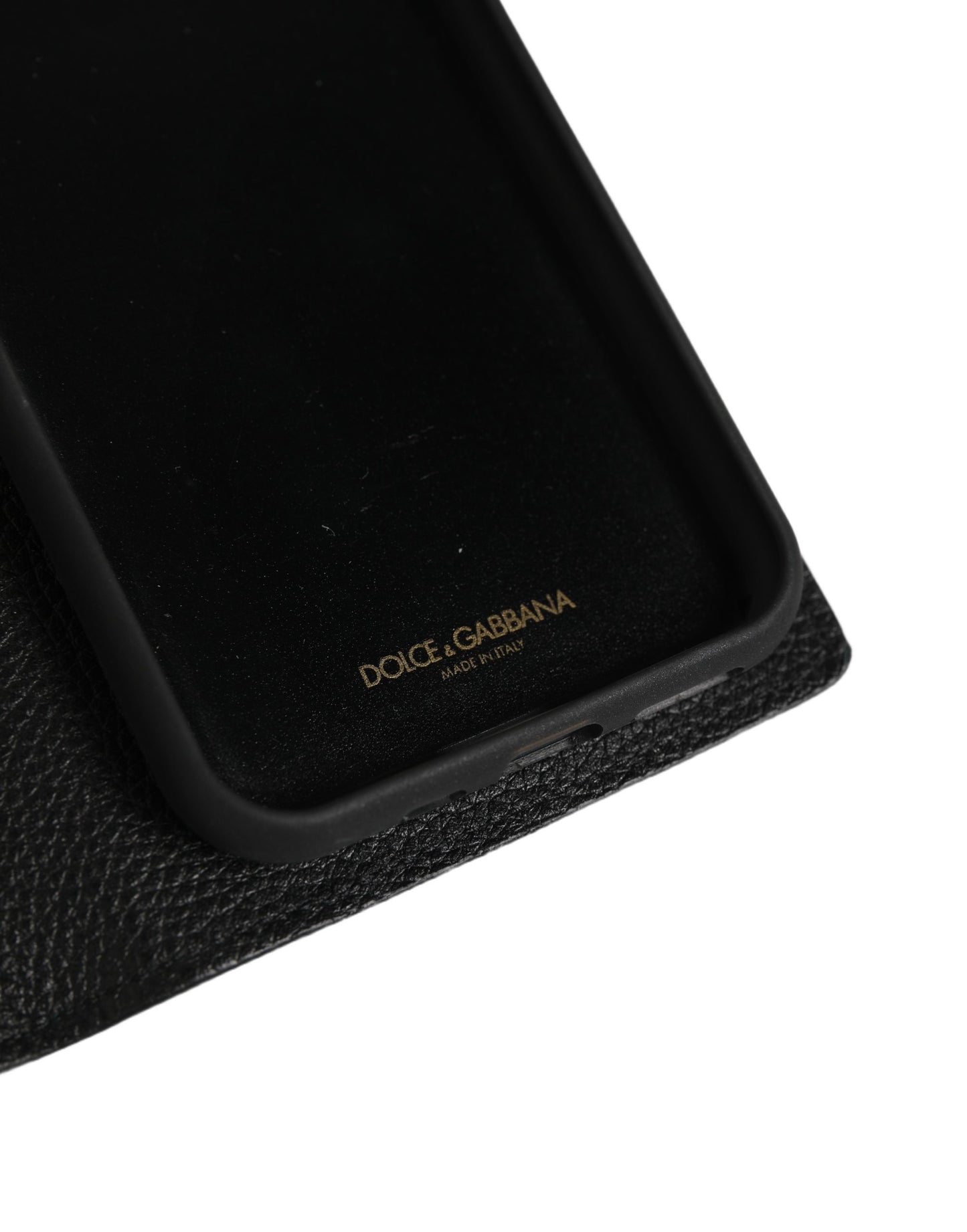 Dolce & Gabbana Case Flip Cover Black Calf Leather iPhone11 PRO Phone Curated Luxury Accessories by Orvyn