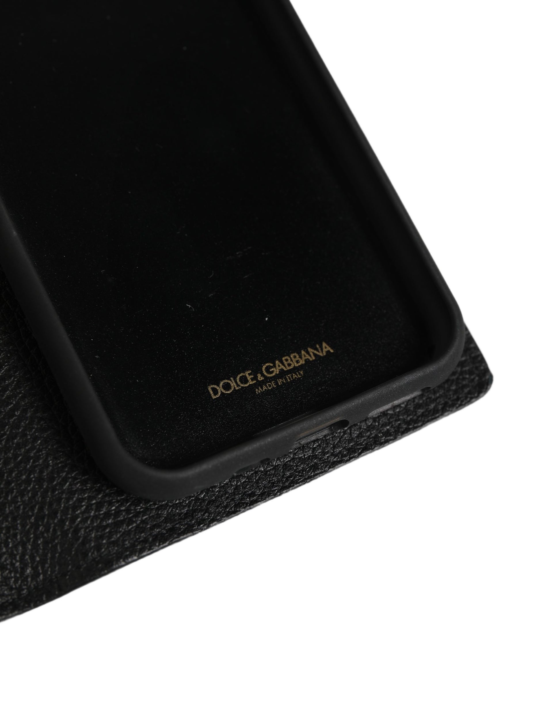 Dolce & Gabbana Case Flip Cover Black Calf Leather iPhone11 PRO Phone Curated Luxury Accessories by Orvyn