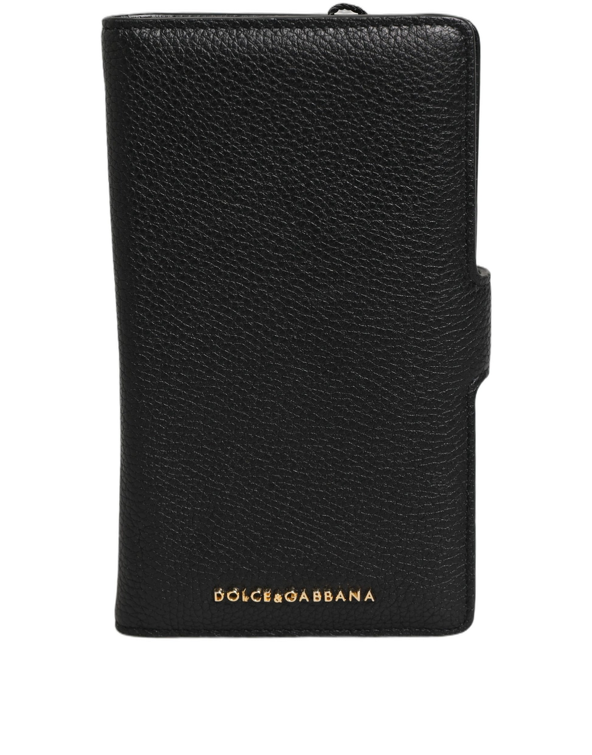 Dolce & Gabbana Case Flip Cover Black Calf Leather iPhone11 PRO Phone Curated Luxury Accessories by Orvyn