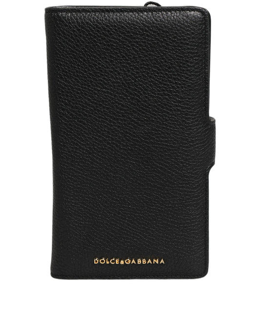 Dolce & Gabbana Case Flip Cover Black Calf Leather iPhone11 PRO Phone Curated Luxury Accessories by Orvyn