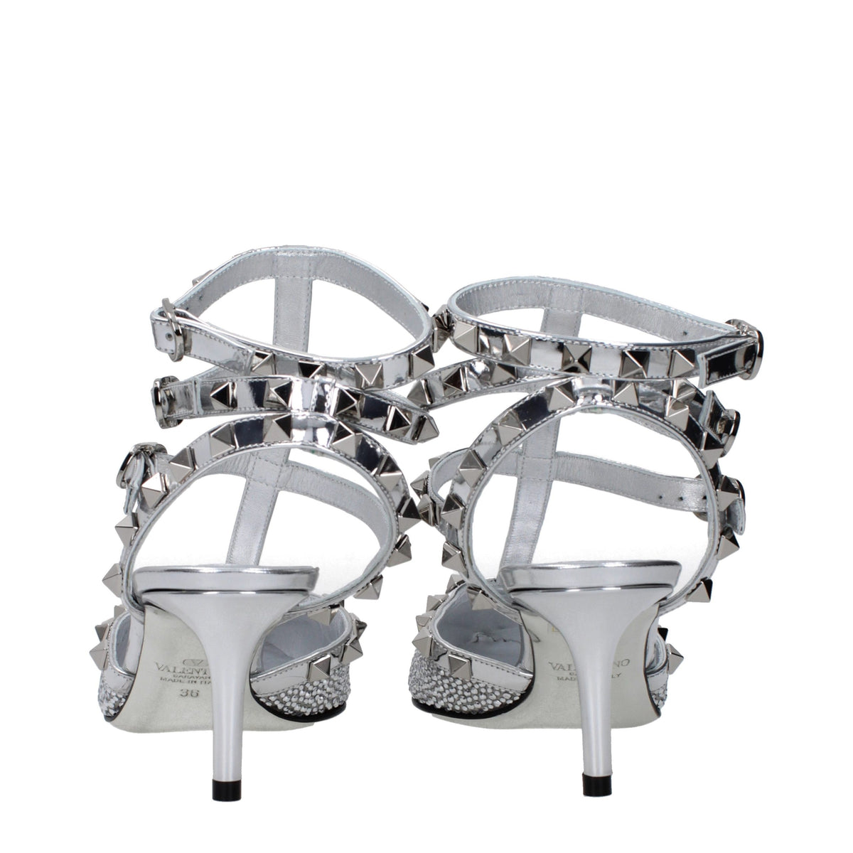 Valentino Garavani Gray Leather Stiletto Heel Sandals grau
