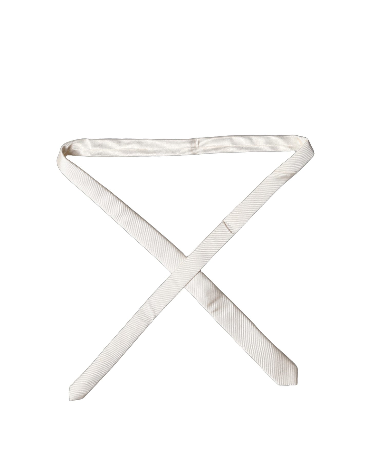 Dolce & Gabbana Off White Solid 100% Silk Adjustable Men Tied Necktie Tie Curated Luxury Accessories by Orvyn