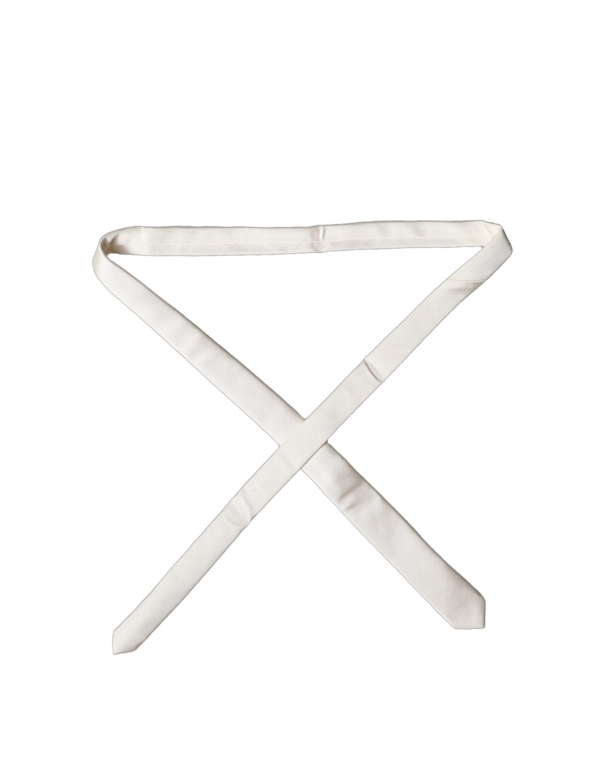 Dolce & Gabbana Off White Solid 100% Silk Adjustable Men Tied Necktie Tie Curated Luxury Accessories by Orvyn