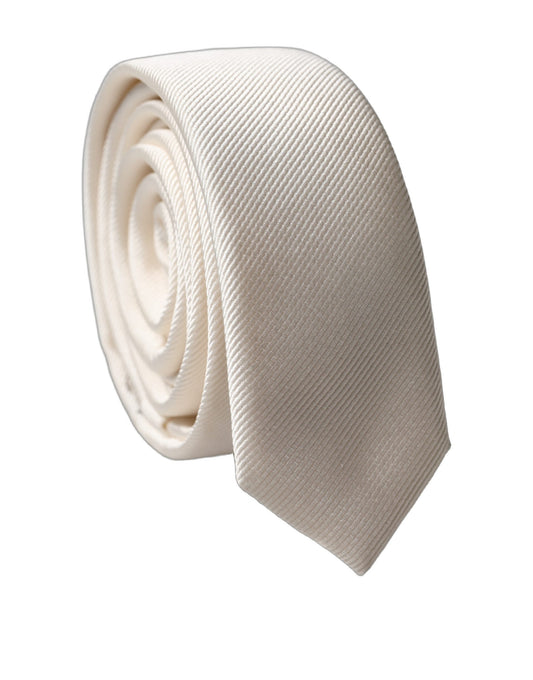 Dolce & Gabbana Off White Solid 100% Silk Adjustable Men Tied Necktie Tie Curated Luxury Accessories by Orvyn