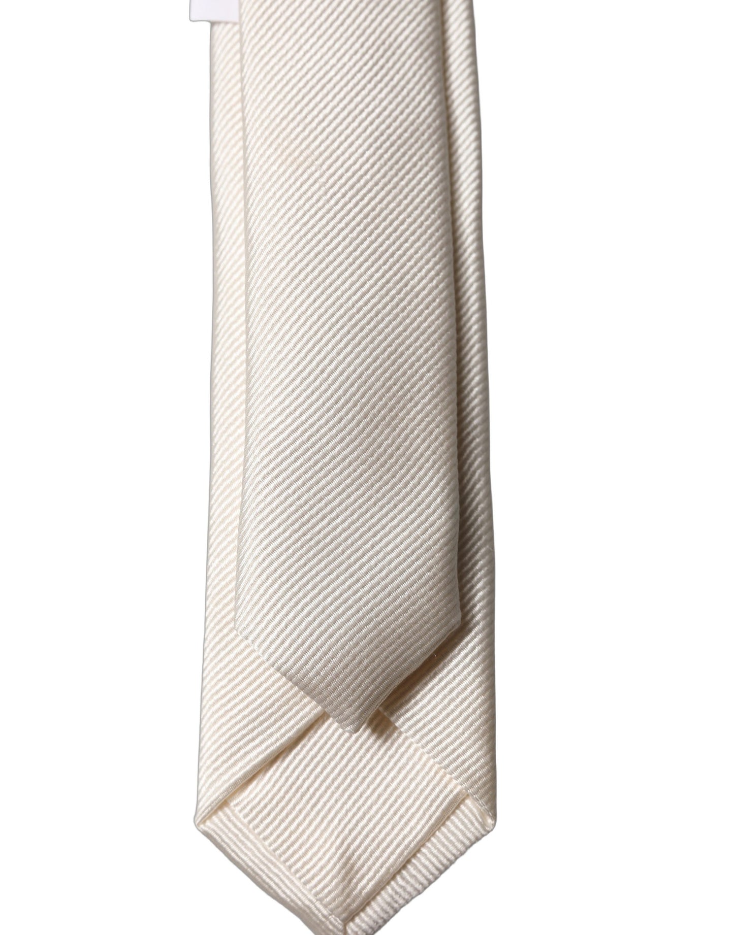 Dolce & Gabbana Off White Solid 100% Silk Adjustable Men Tied Necktie Tie Curated Luxury Accessories by Orvyn