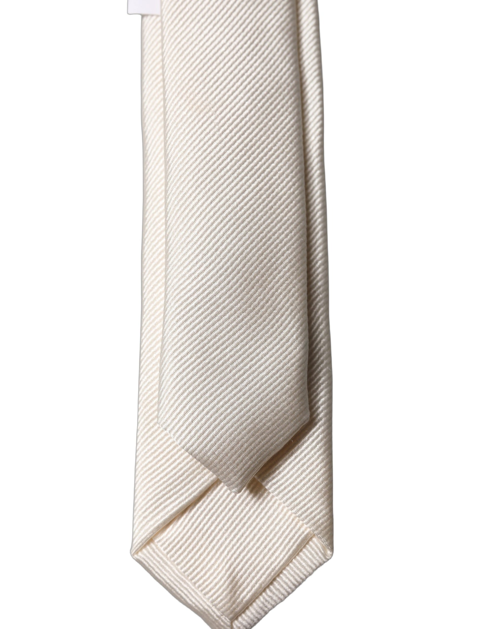 Dolce & Gabbana Off White Solid 100% Silk Adjustable Men Tied Necktie Tie Curated Luxury Accessories by Orvyn