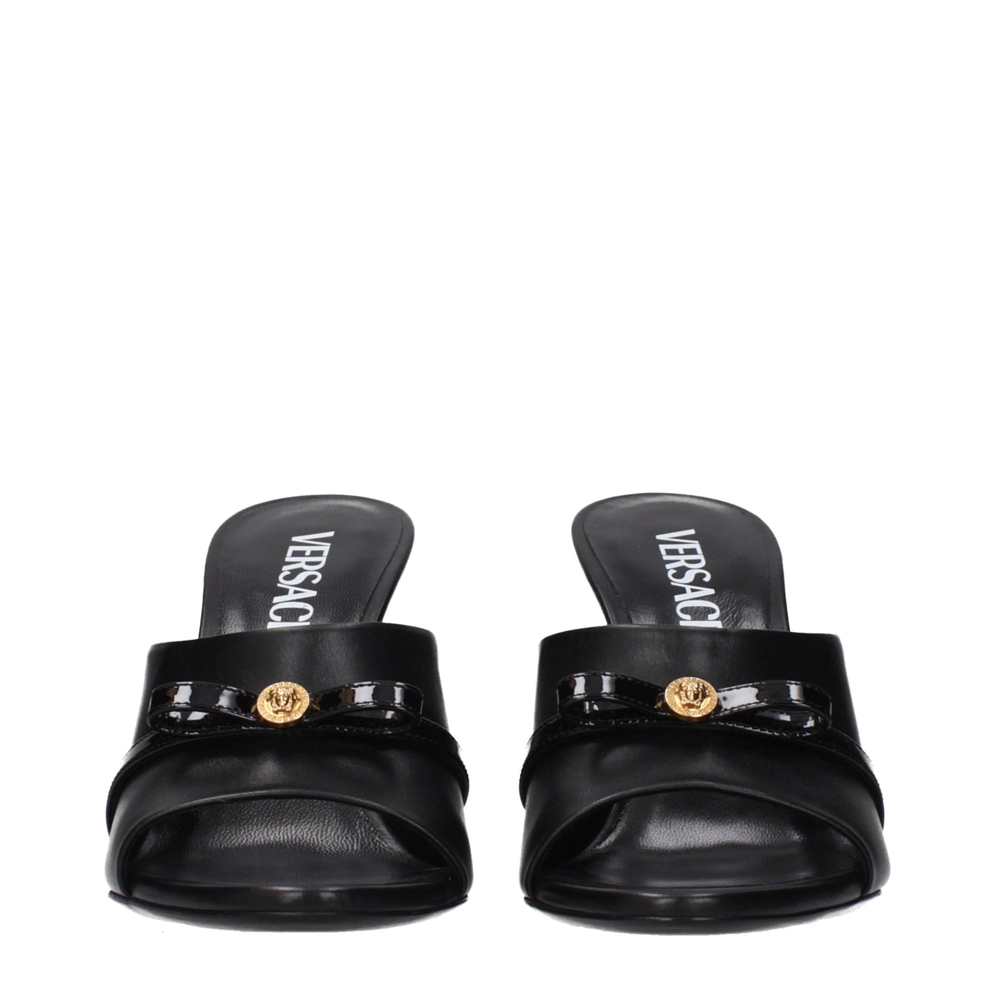 Versace Black Leather Wedge Sandals Curated Luxury Accessories by Orvyn