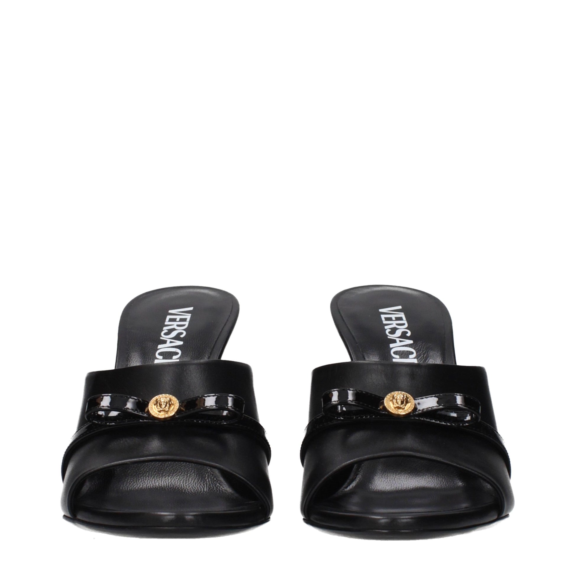 Versace Black Leather Wedge Sandals Curated Luxury Accessories by Orvyn