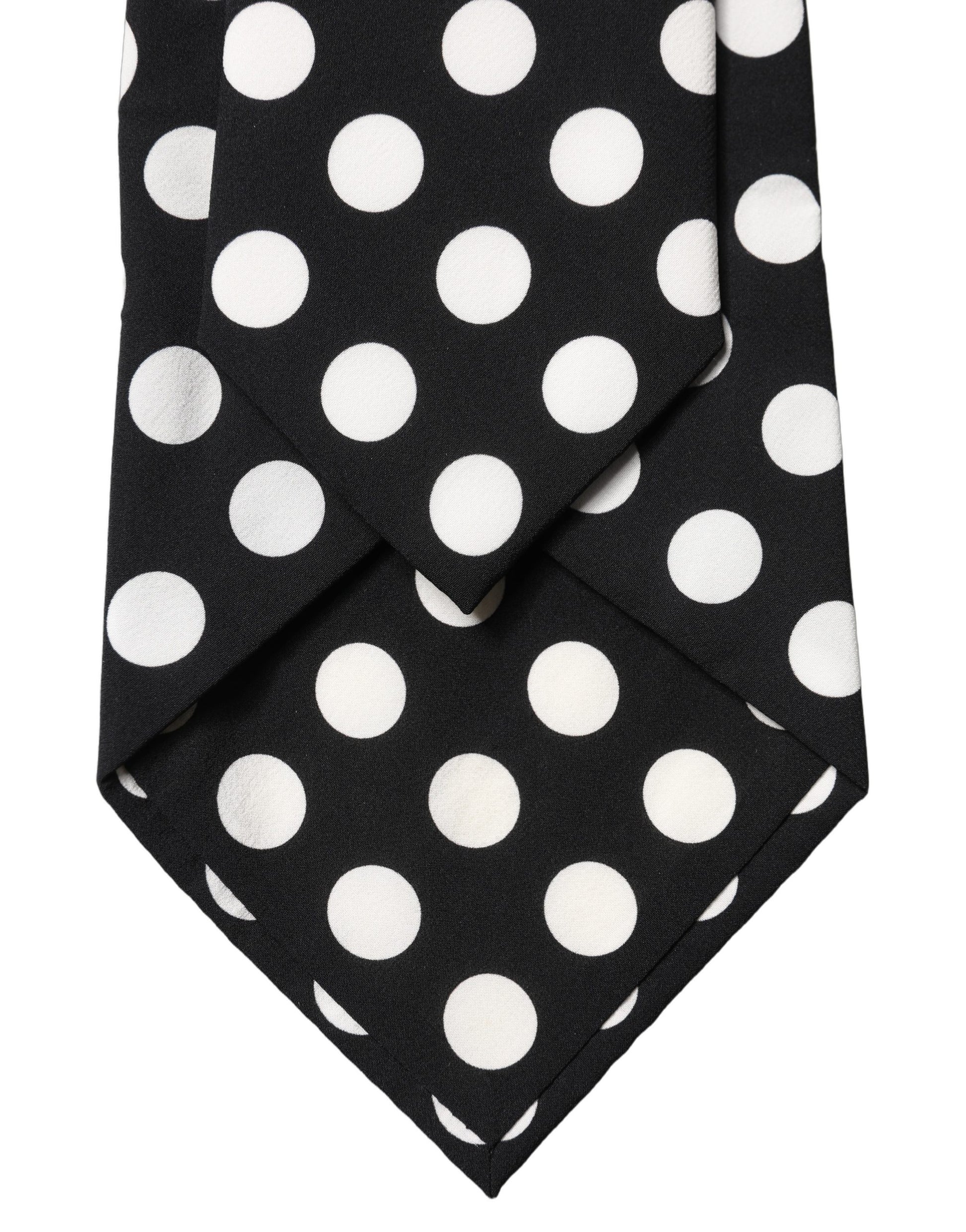 Dolce & Gabbana Black White Polka Dot Silk Adjustable Women Necktie Tie Curated Luxury Accessories by Orvyn