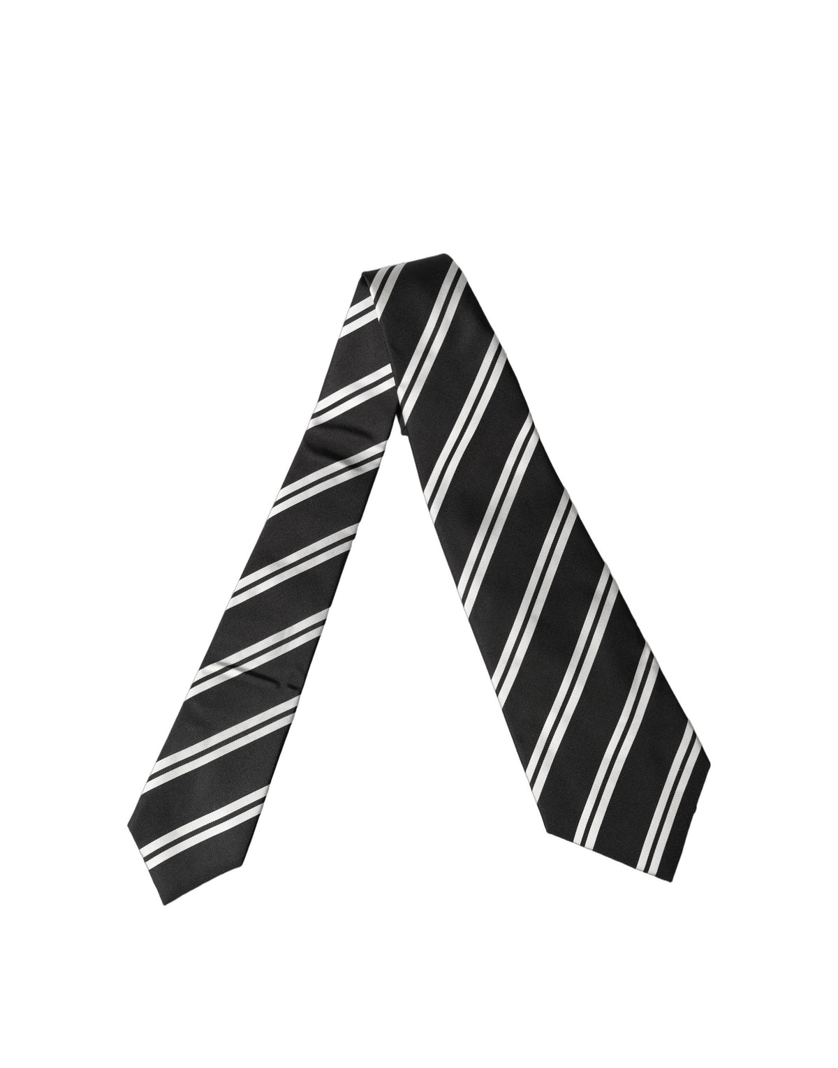 Dolce & Gabbana Black White Stripes Silk Adjustable Women Necktie Tie Curated Luxury Accessories by Orvyn