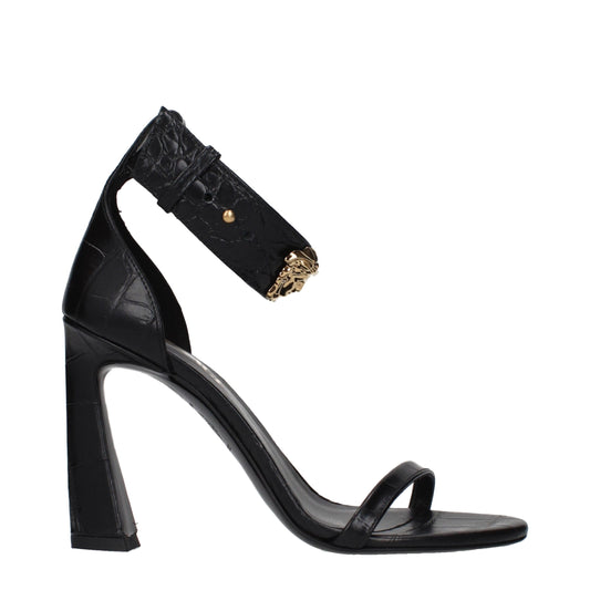 Versace Black Leather Stiletto Heel Sandals Curated Luxury Accessories by Orvyn