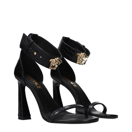 Versace Black Leather Stiletto Heel Sandals Curated Luxury Accessories by Orvyn
