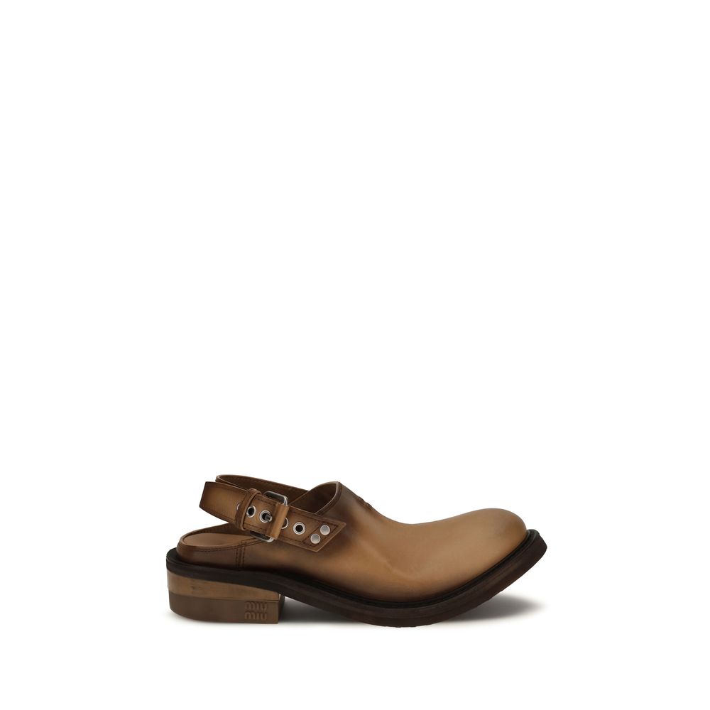 Miu Miu Brown Calf Leather Bos Taurus Mules Curated Luxury Accessories by Orvyn